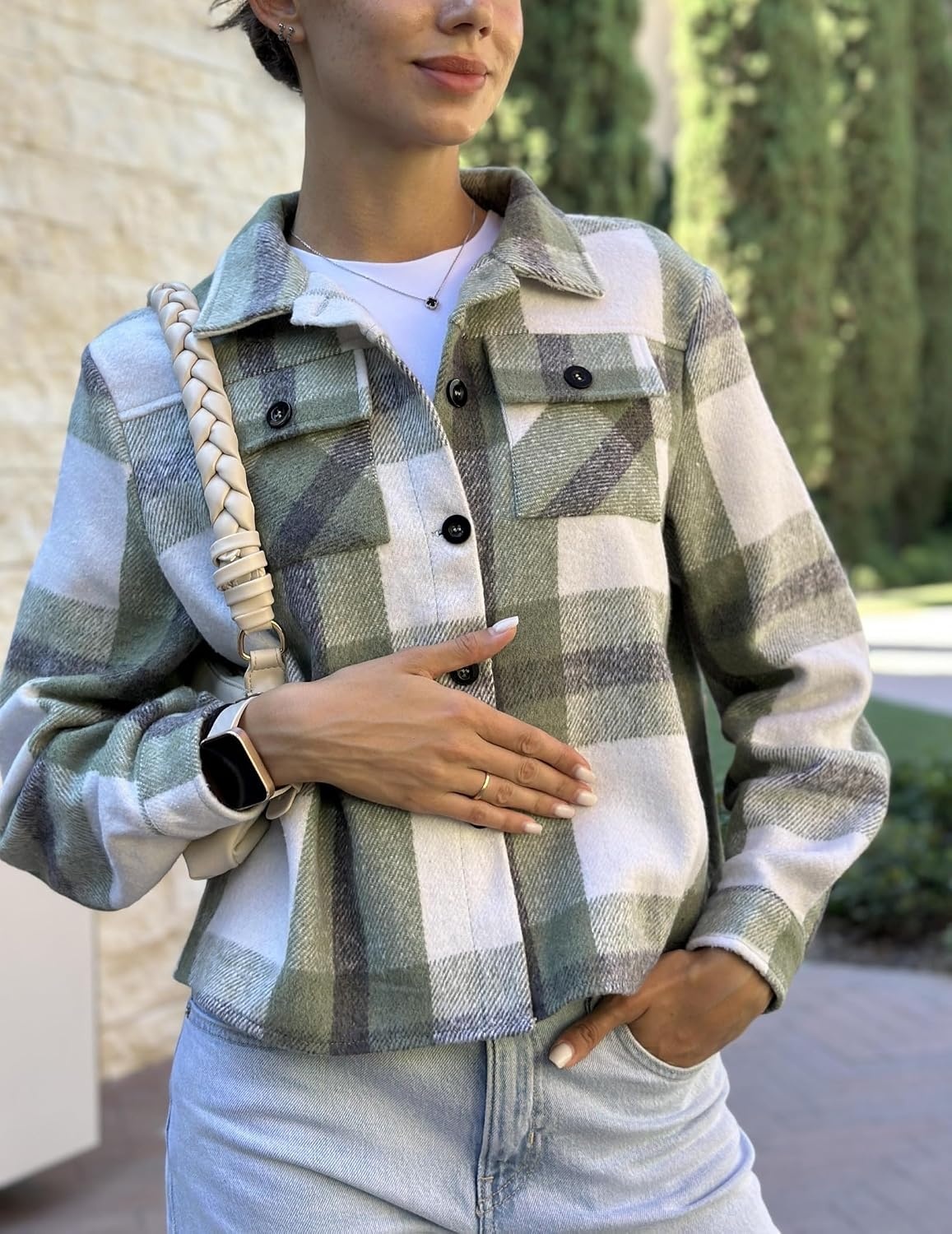 image:imageZeagoo Flannels for Women Cropped Shacket Jacket Fashion Plaid Fall CoatZgw101