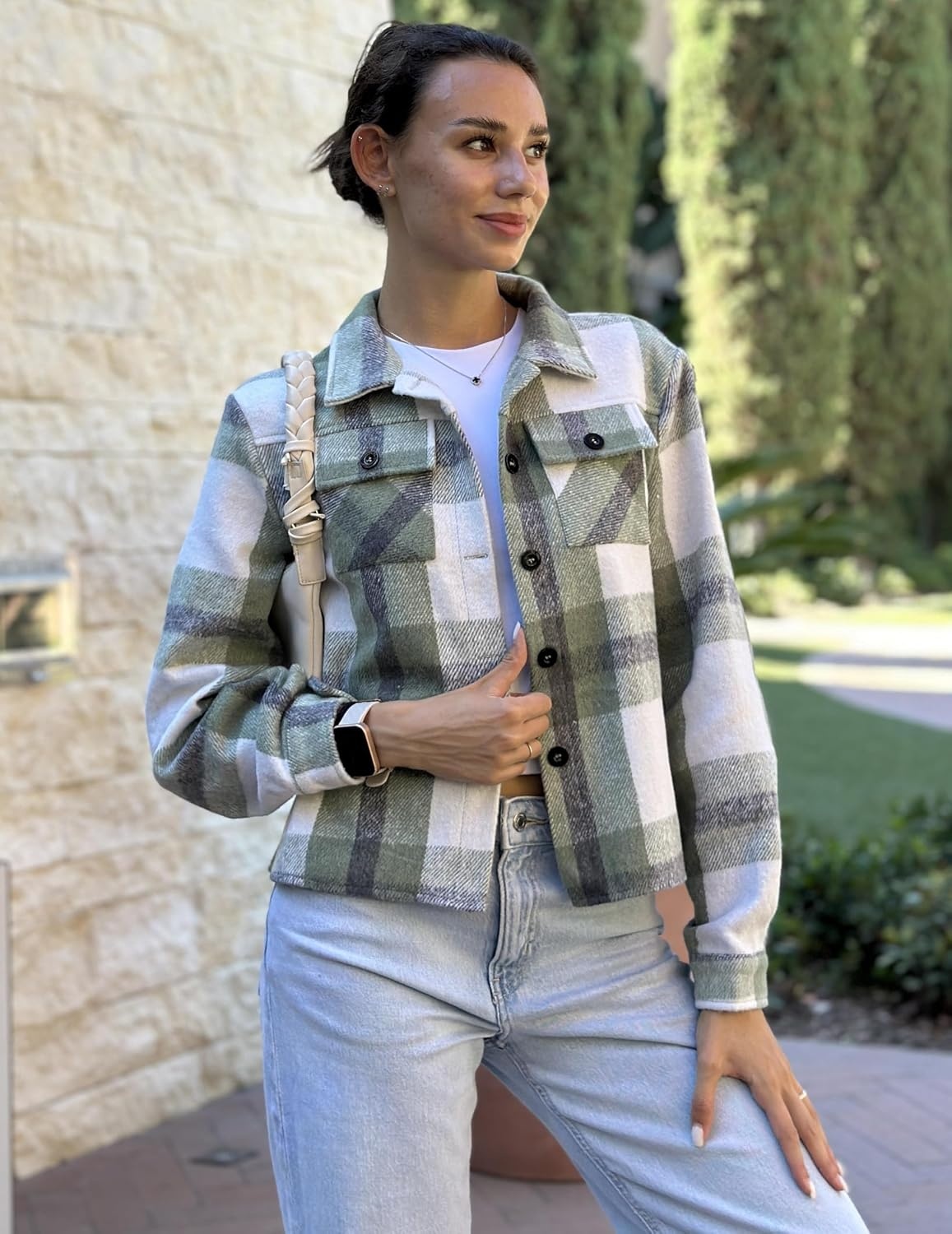 image:imageZeagoo Flannels for Women Cropped Shacket Jacket Fashion Plaid Fall CoatZgw101