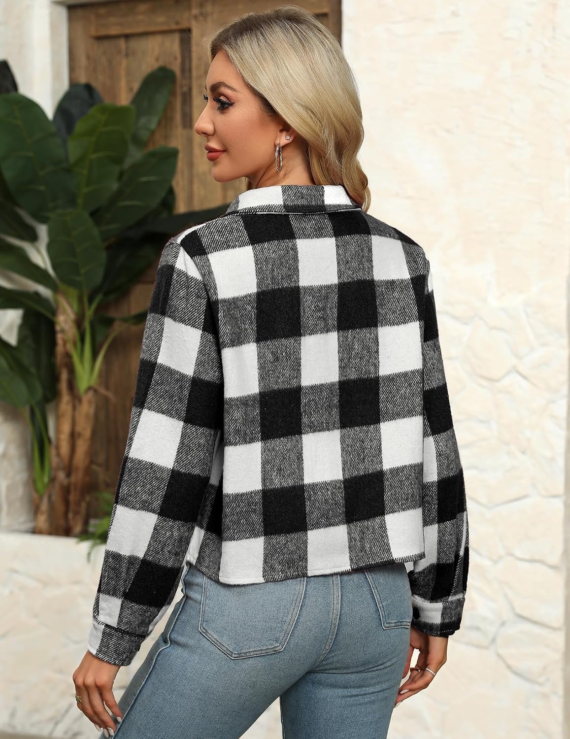 image:imageZeagoo Flannels for Women Cropped Shacket Jacket Fashion Plaid Fall CoatZgw178
