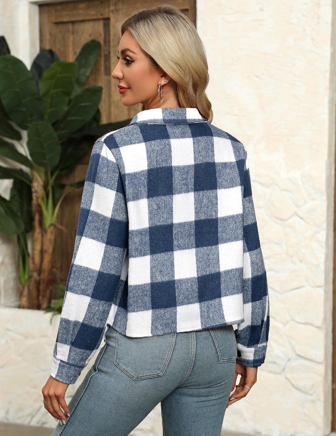 image:imageZeagoo Flannels for Women Cropped Shacket Jacket Fashion Plaid Fall CoatZgw19
