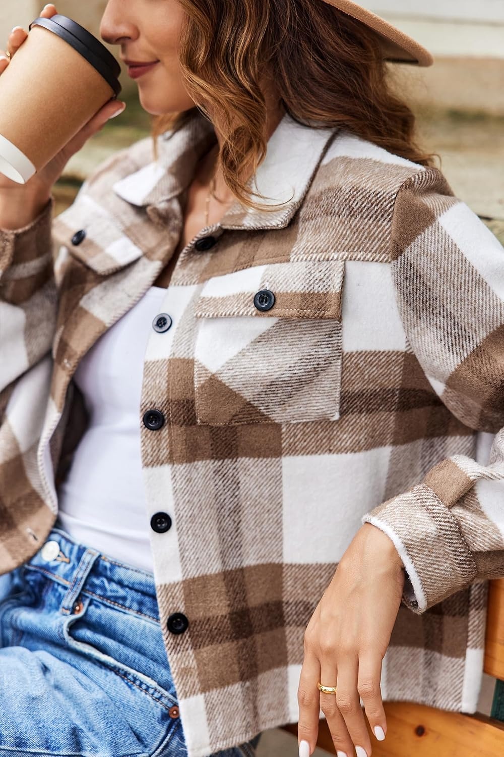 image:imageZeagoo Flannels for Women Cropped Shacket Jacket Fashion Plaid Fall CoatZgw20