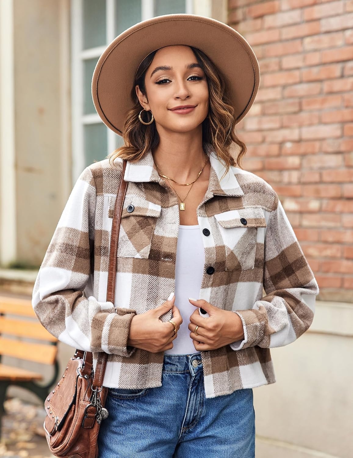 image:imageZeagoo Flannels for Women Cropped Shacket Jacket Fashion Plaid Fall CoatZgw20