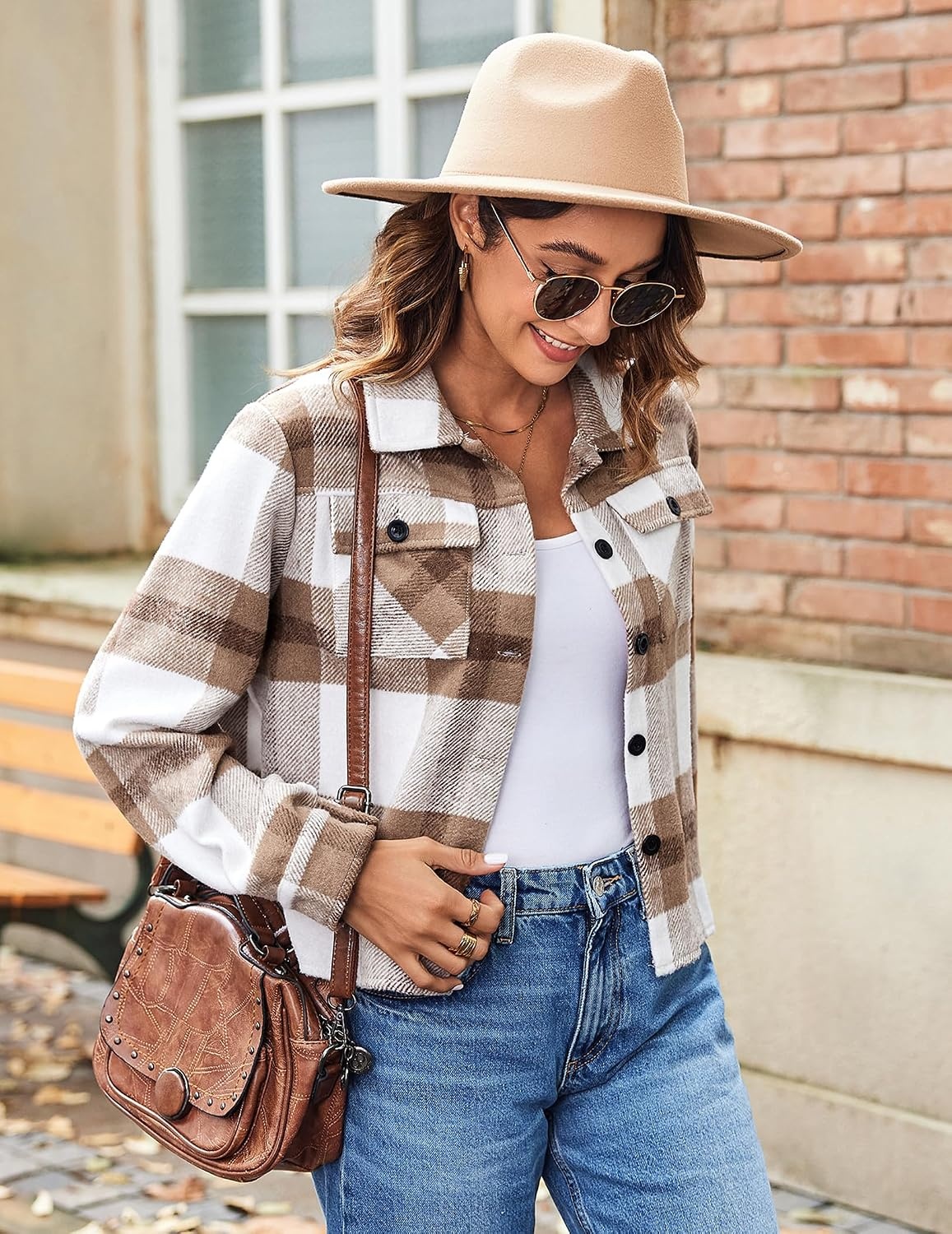 image:imageZeagoo Flannels for Women Cropped Shacket Jacket Fashion Plaid Fall CoatZgw20