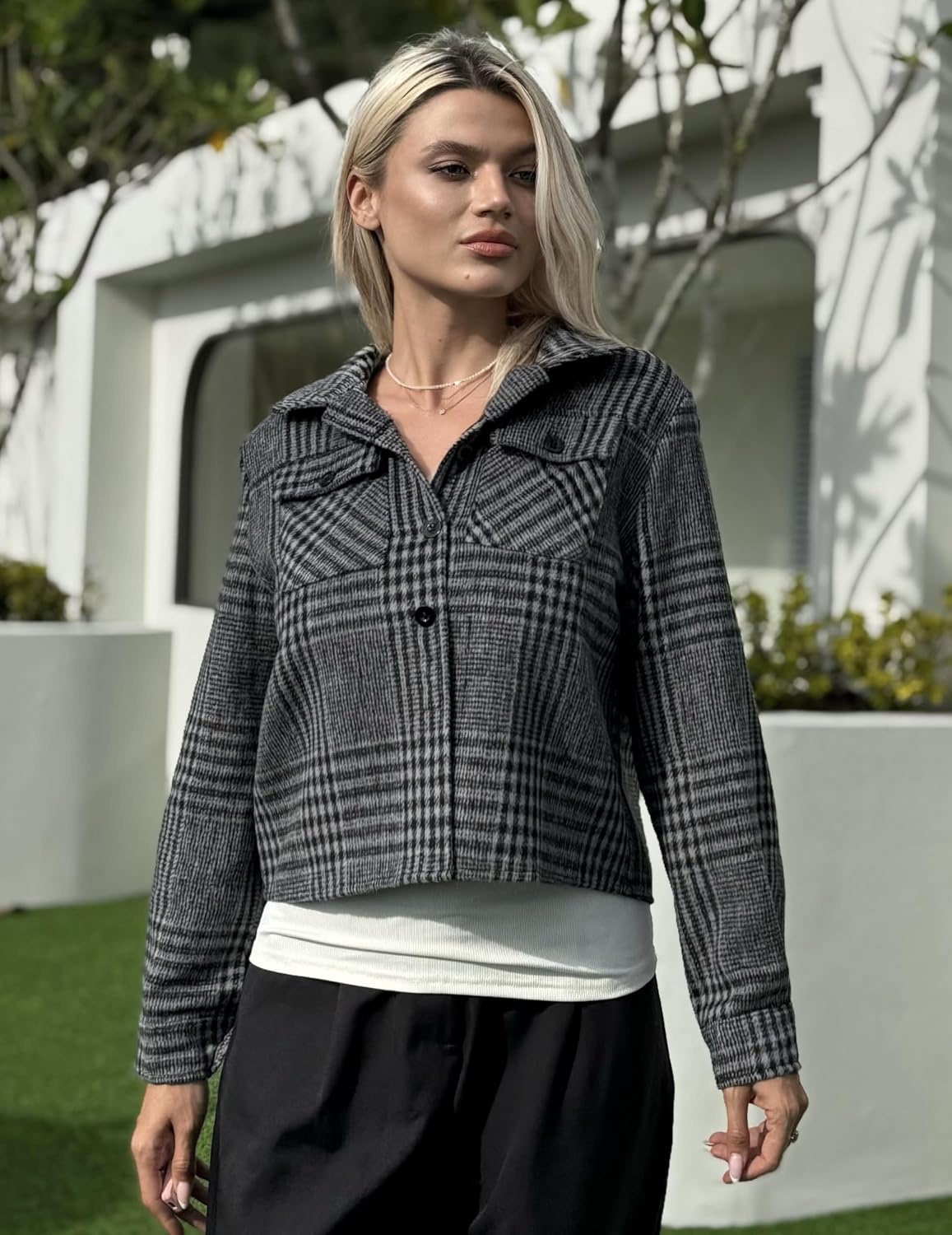 image:imageZeagoo Flannels for Women Cropped Shacket Jacket Fashion Plaid Fall CoatZgw414