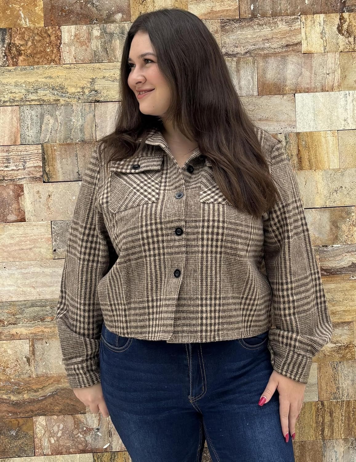 image:imageZeagoo Flannels for Women Cropped Shacket Jacket Fashion Plaid Fall CoatZgz293