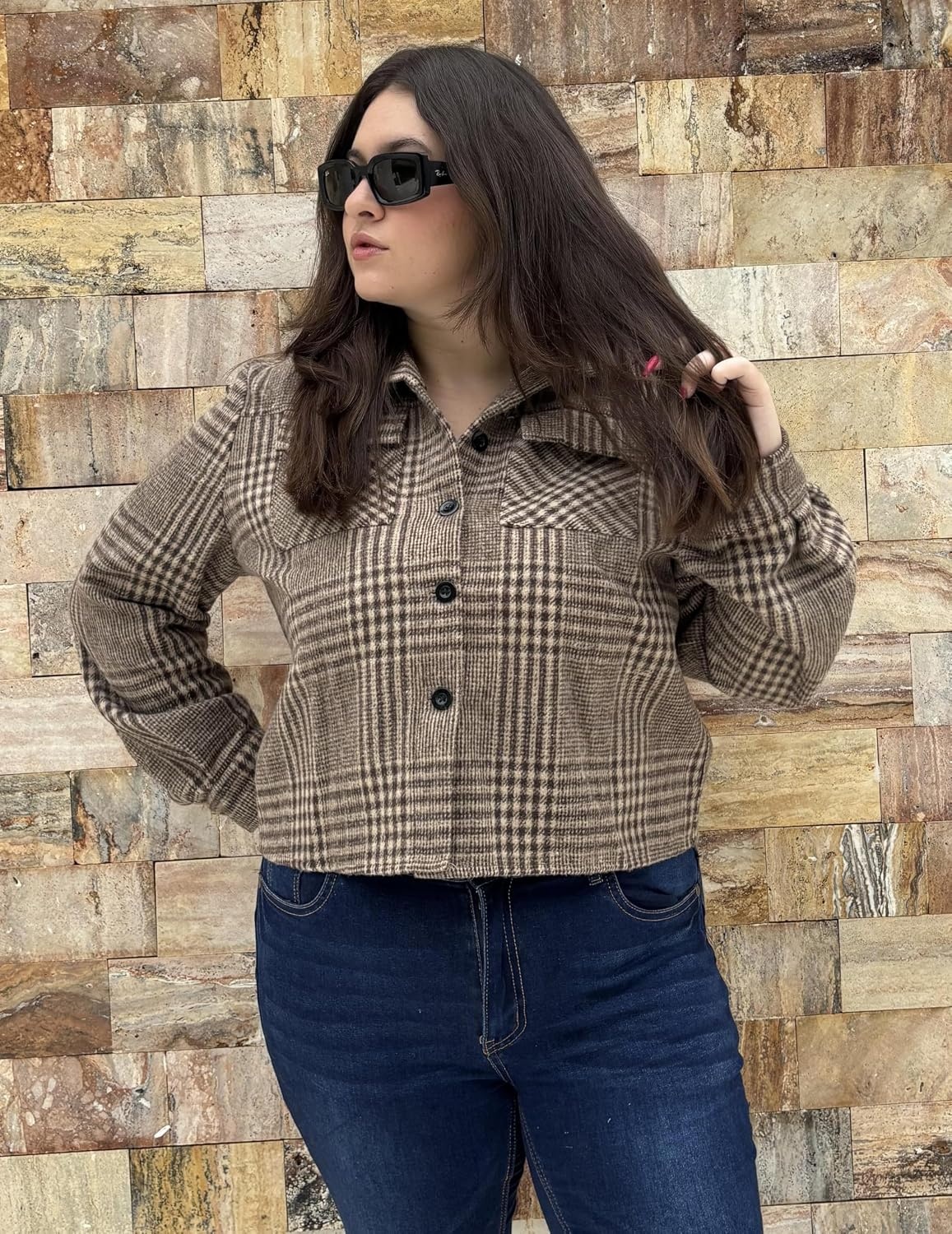 image:imageZeagoo Flannels for Women Cropped Shacket Jacket Fashion Plaid Fall CoatZgz293