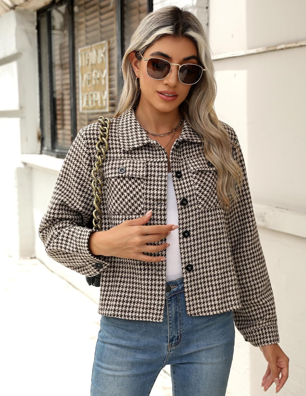image:imageZeagoo Flannels for Women Cropped Shacket Jacket Fashion Plaid Fall CoatZjh459