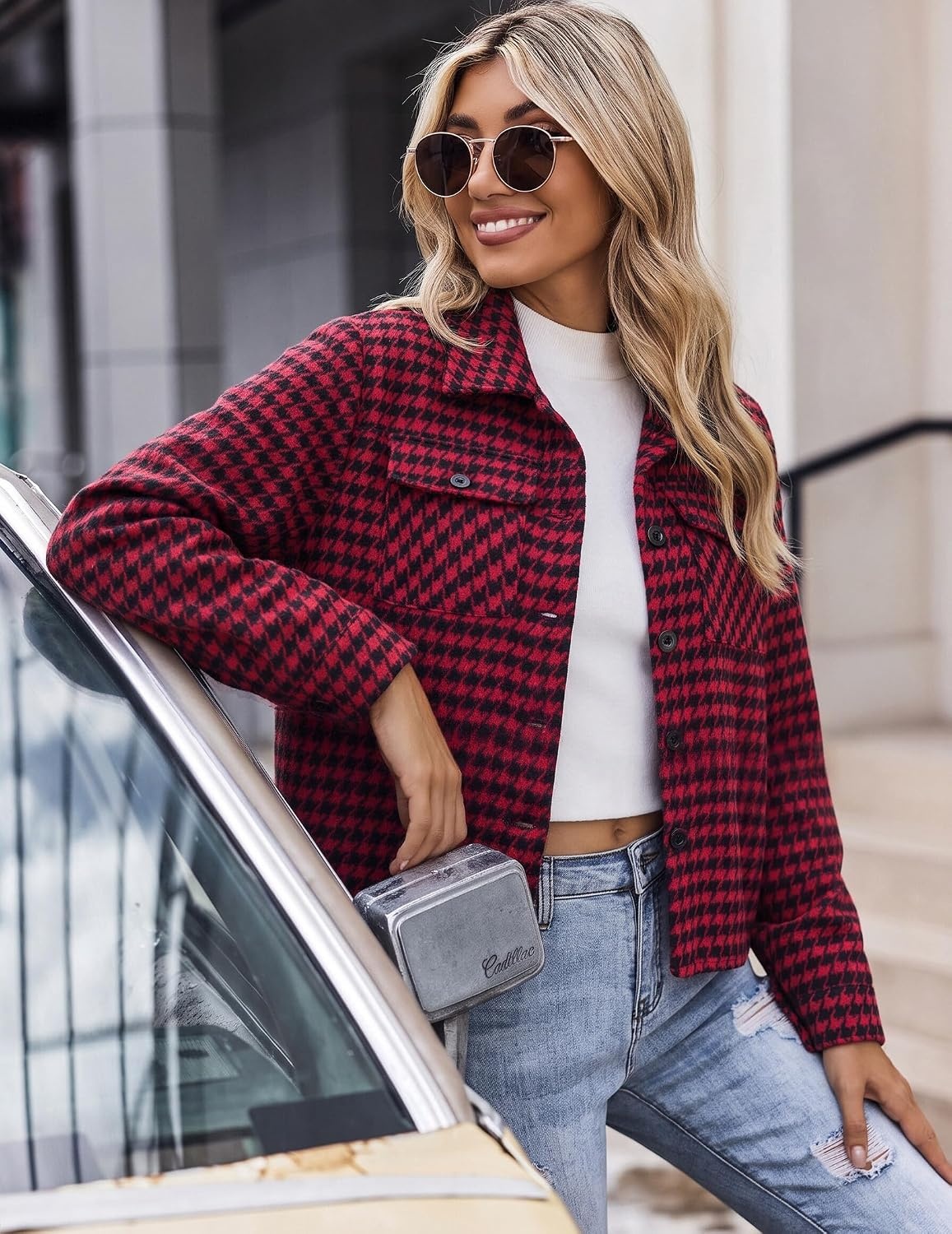 image:imageZeagoo Flannels for Women Cropped Shacket Jacket Fashion Plaid Fall CoatZjh743