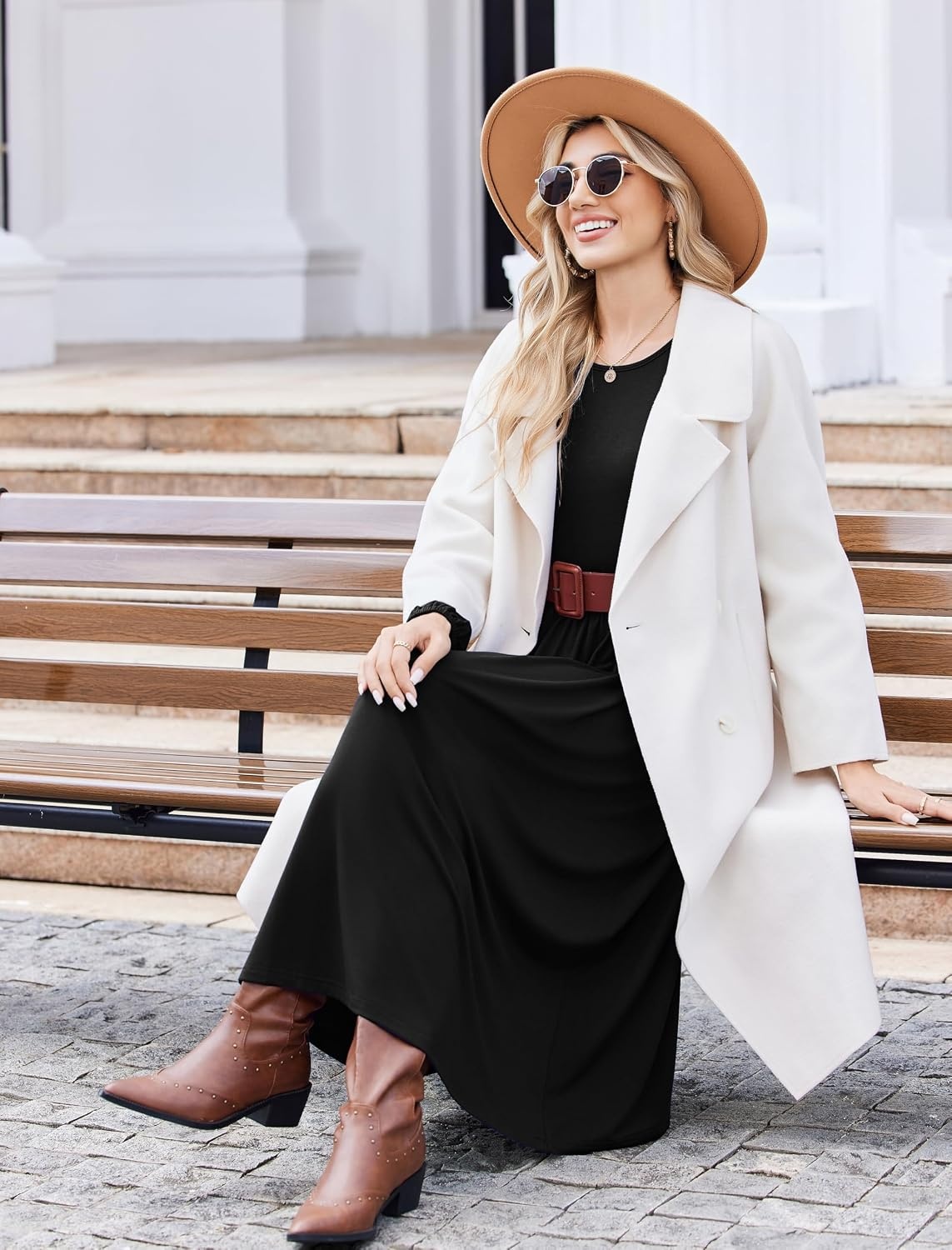 image:imageZeagoo Long Sleeve Dresses for Women 2026 Fall Winter Casual Flowy ALine Boho Midi Party Long Dress with PocketsBlack