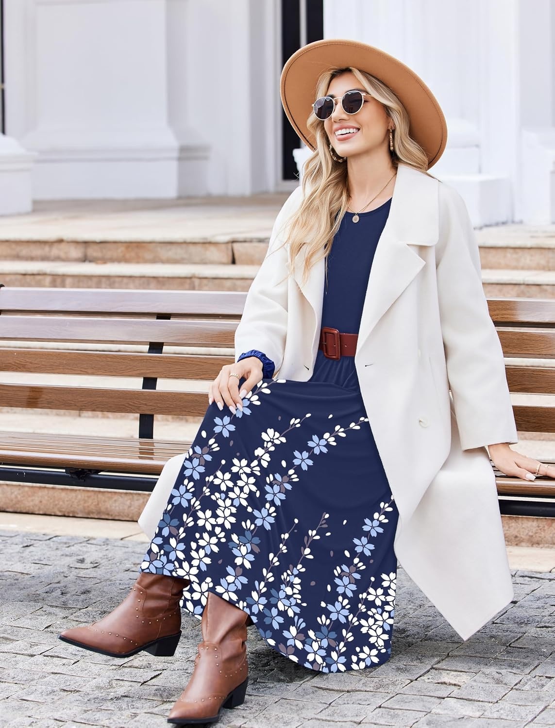 image:imageZeagoo Long Sleeve Dresses for Women 2026 Fall Winter Casual Flowy ALine Boho Midi Party Long Dress with PocketsBlue Floral