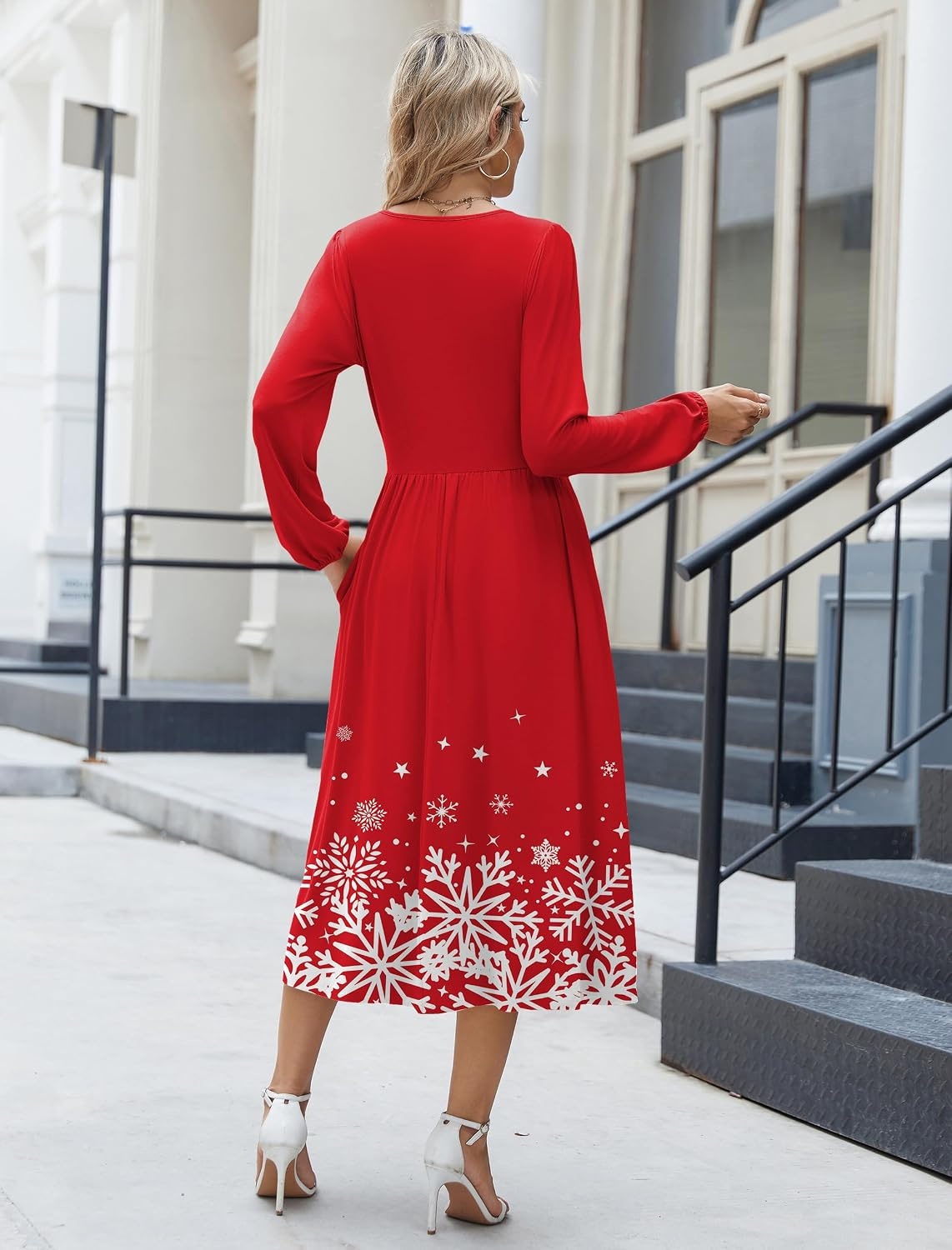 image:imageZeagoo Long Sleeve Dresses for Women 2026 Fall Winter Casual Flowy ALine Boho Midi Party Long Dress with PocketsChristmas Snow