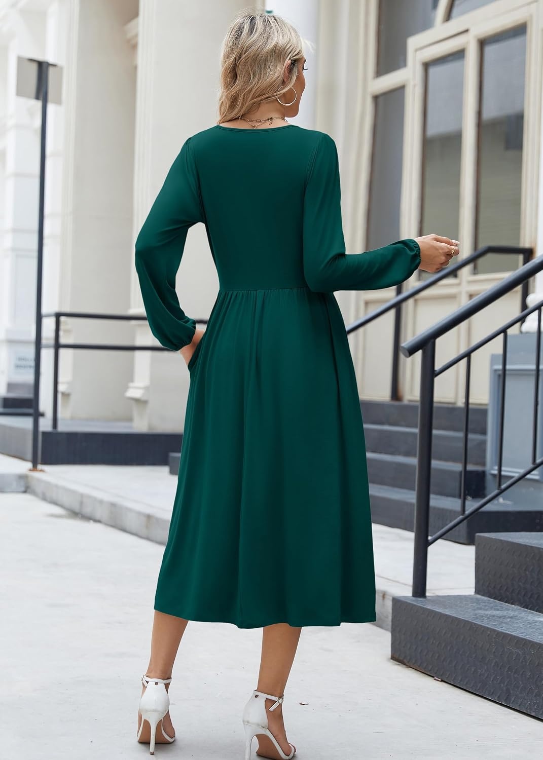 image:imageZeagoo Long Sleeve Dresses for Women 2026 Fall Winter Casual Flowy ALine Boho Midi Party Long Dress with PocketsDark Green