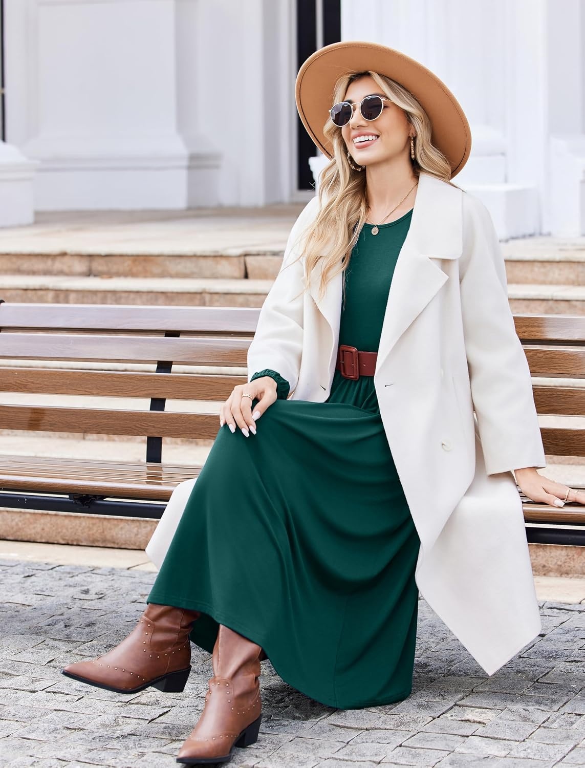 image:imageZeagoo Long Sleeve Dresses for Women 2026 Fall Winter Casual Flowy ALine Boho Midi Party Long Dress with PocketsDark Green