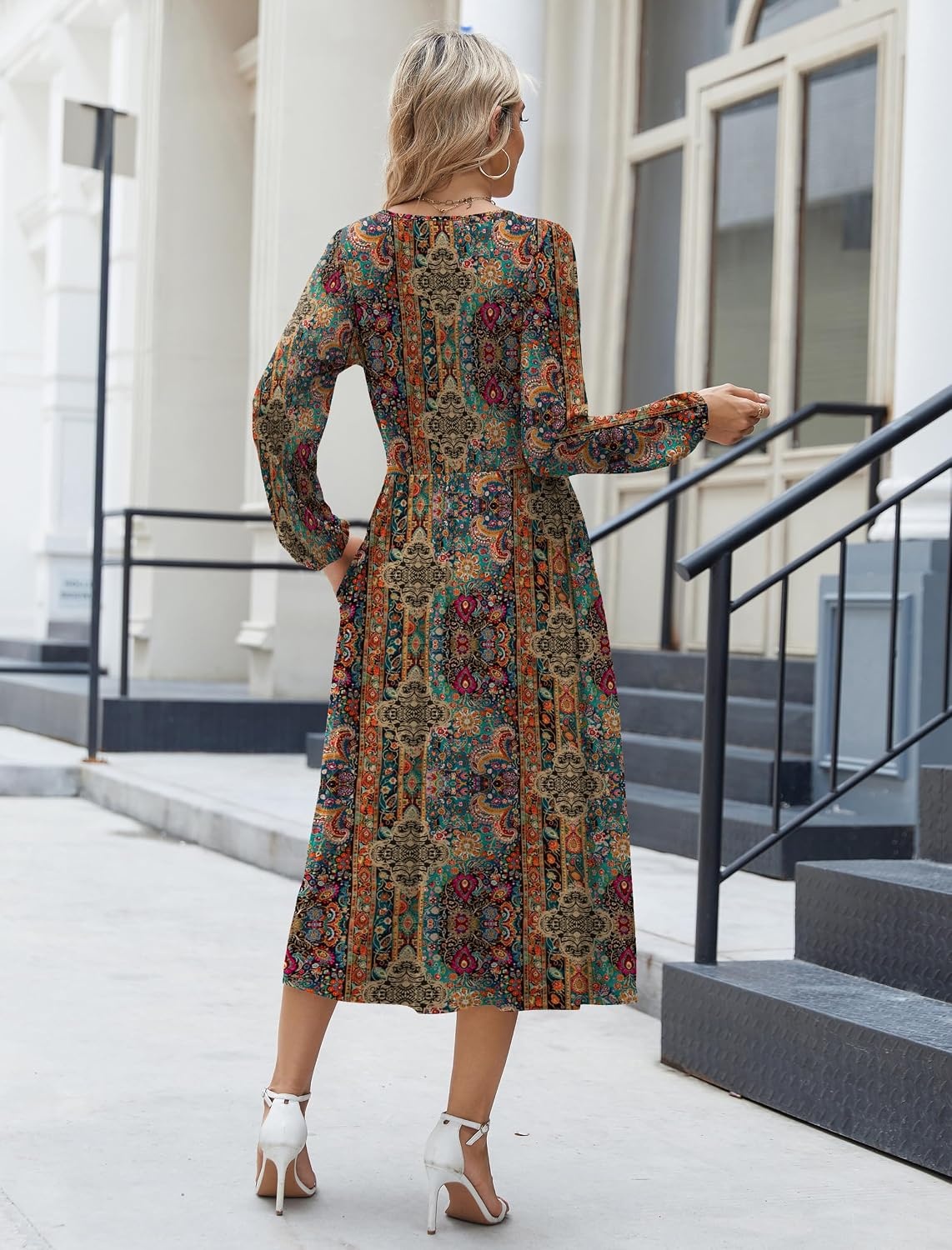 image:imageZeagoo Long Sleeve Dresses for Women 2026 Fall Winter Casual Flowy ALine Boho Midi Party Long Dress with PocketsEthnic Style