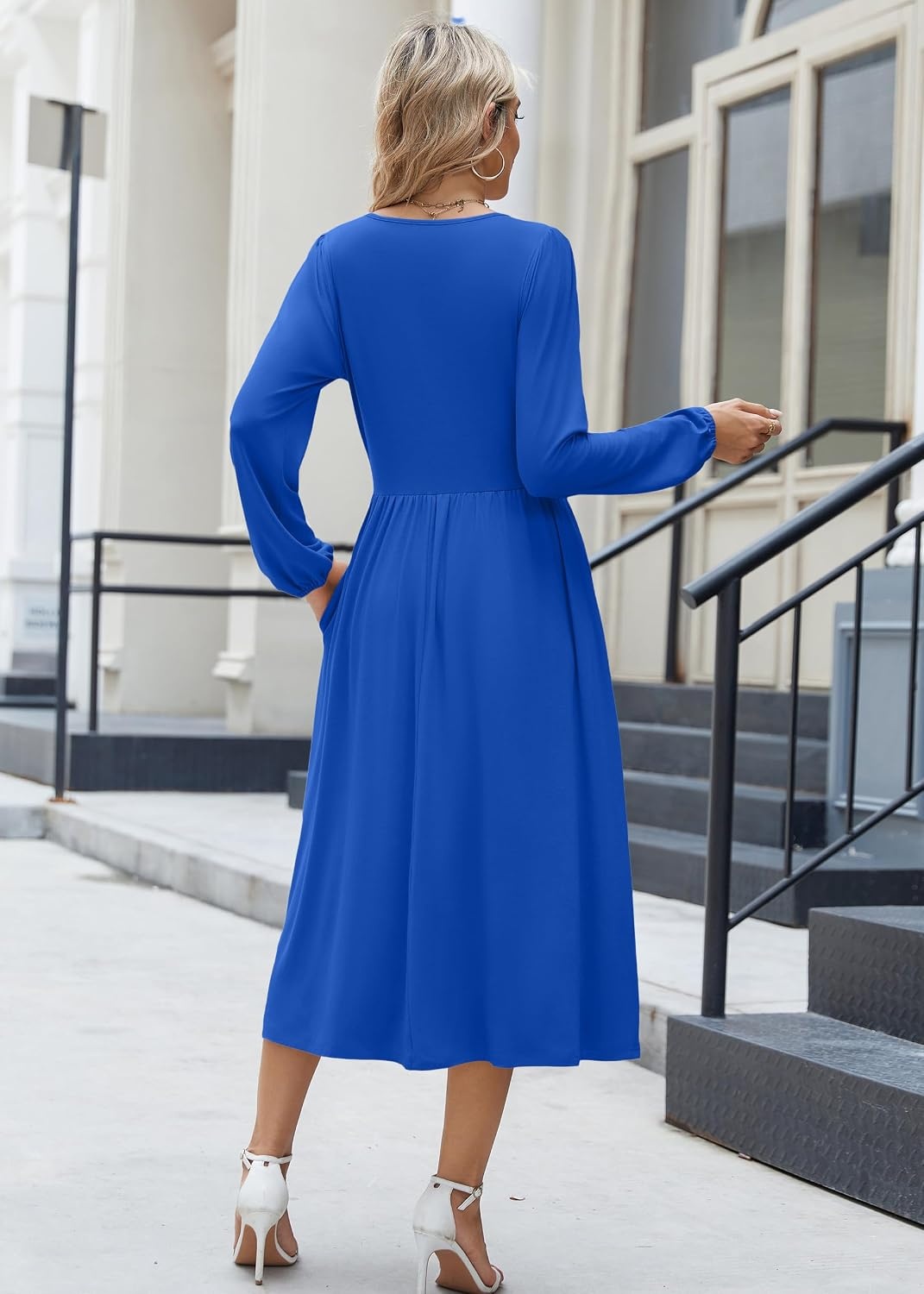 image:imageZeagoo Long Sleeve Dresses for Women 2026 Fall Winter Casual Flowy ALine Boho Midi Party Long Dress with PocketsNavy