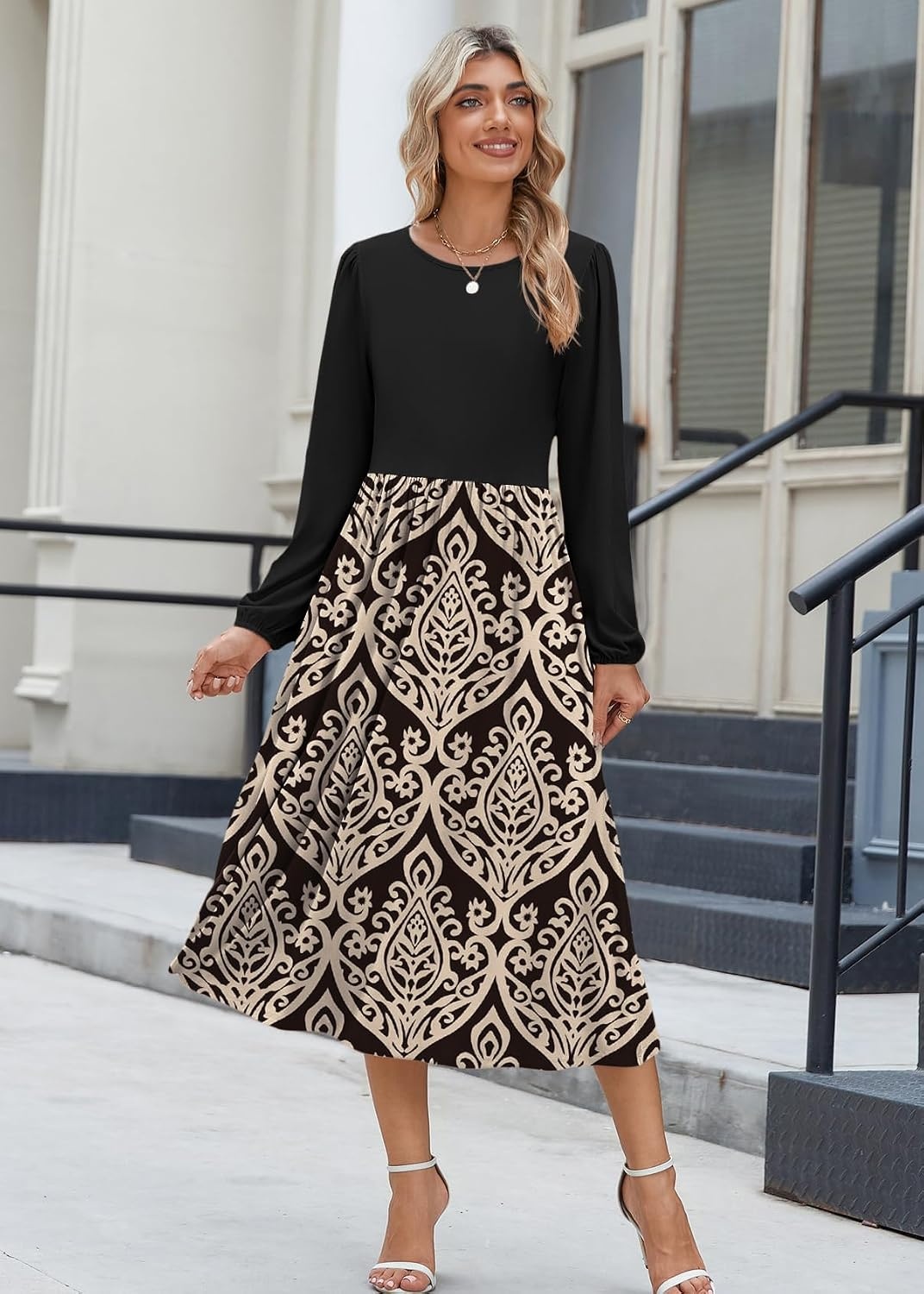 image:imageZeagoo Long Sleeve Dresses for Women 2026 Fall Winter Casual Flowy ALine Boho Midi Party Long Dress with PocketsPat2