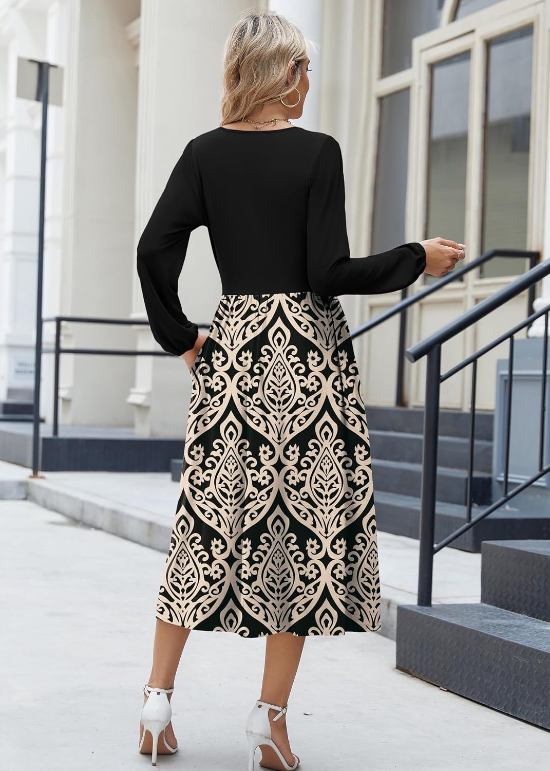 image:imageZeagoo Long Sleeve Dresses for Women 2026 Fall Winter Casual Flowy ALine Boho Midi Party Long Dress with PocketsPat2