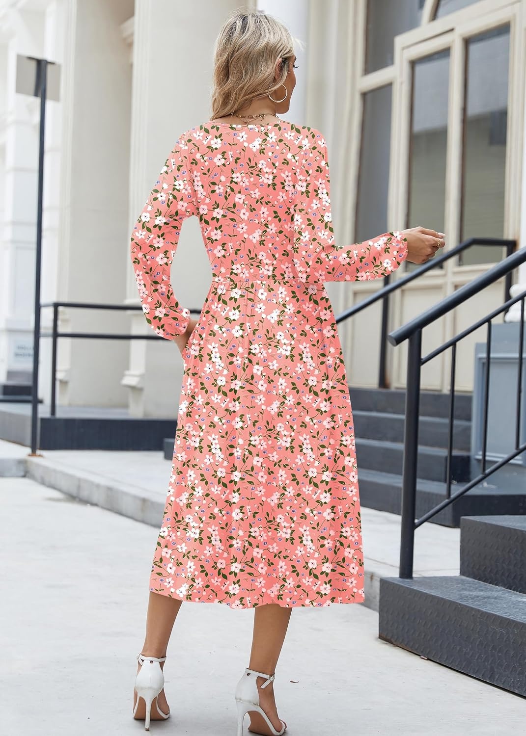 image:imageZeagoo Long Sleeve Dresses for Women 2026 Fall Winter Casual Flowy ALine Boho Midi Party Long Dress with PocketsPink Floral