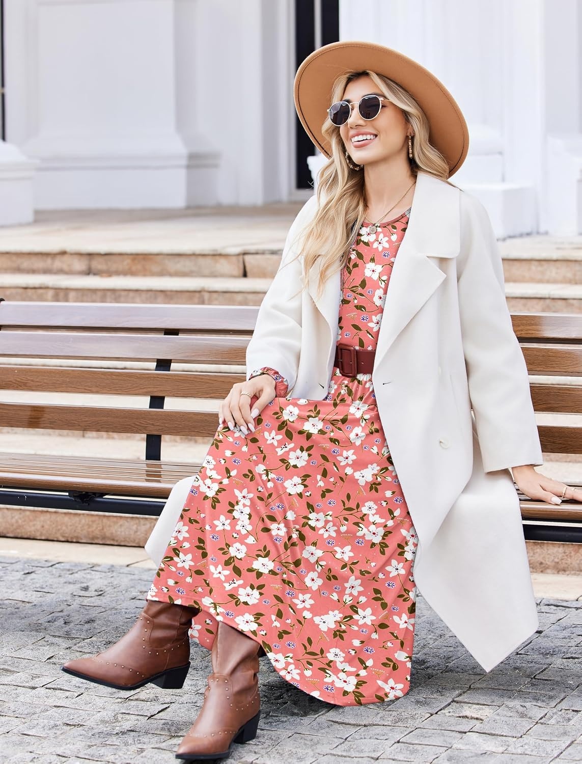 image:imageZeagoo Long Sleeve Dresses for Women 2026 Fall Winter Casual Flowy ALine Boho Midi Party Long Dress with PocketsPink Floral