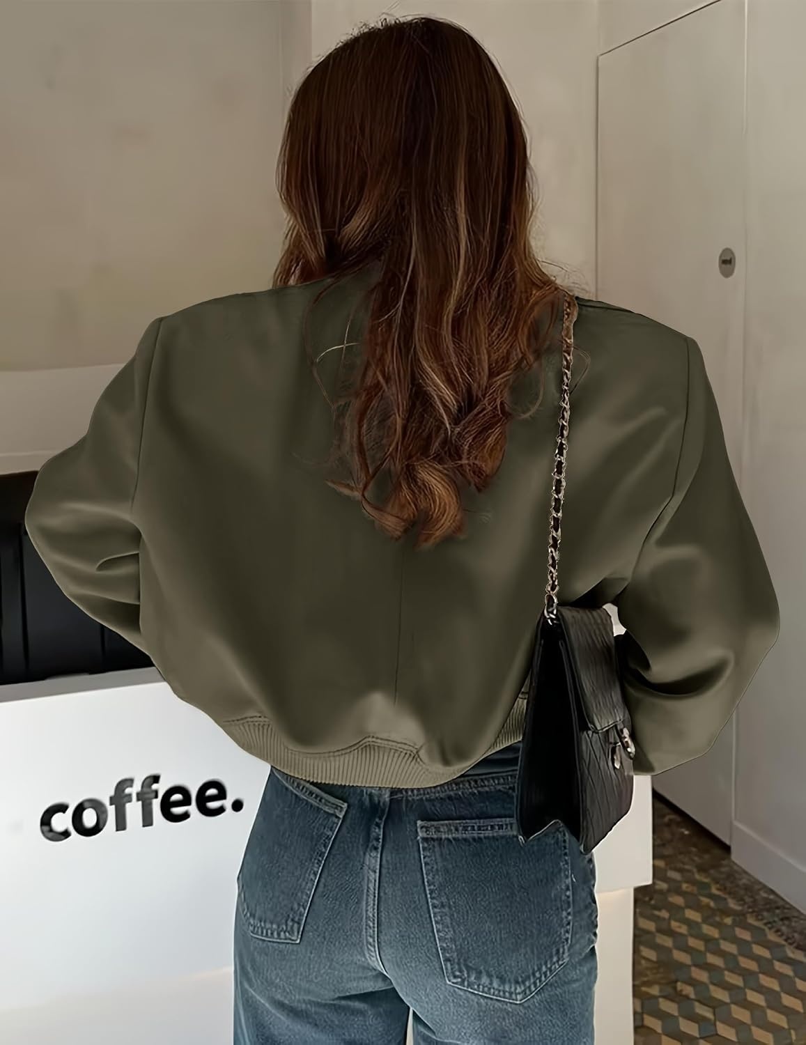 image:imageZeagoo Women Bomber Jacket Button Down Varsity Jackets Casual ShacketArmy Green