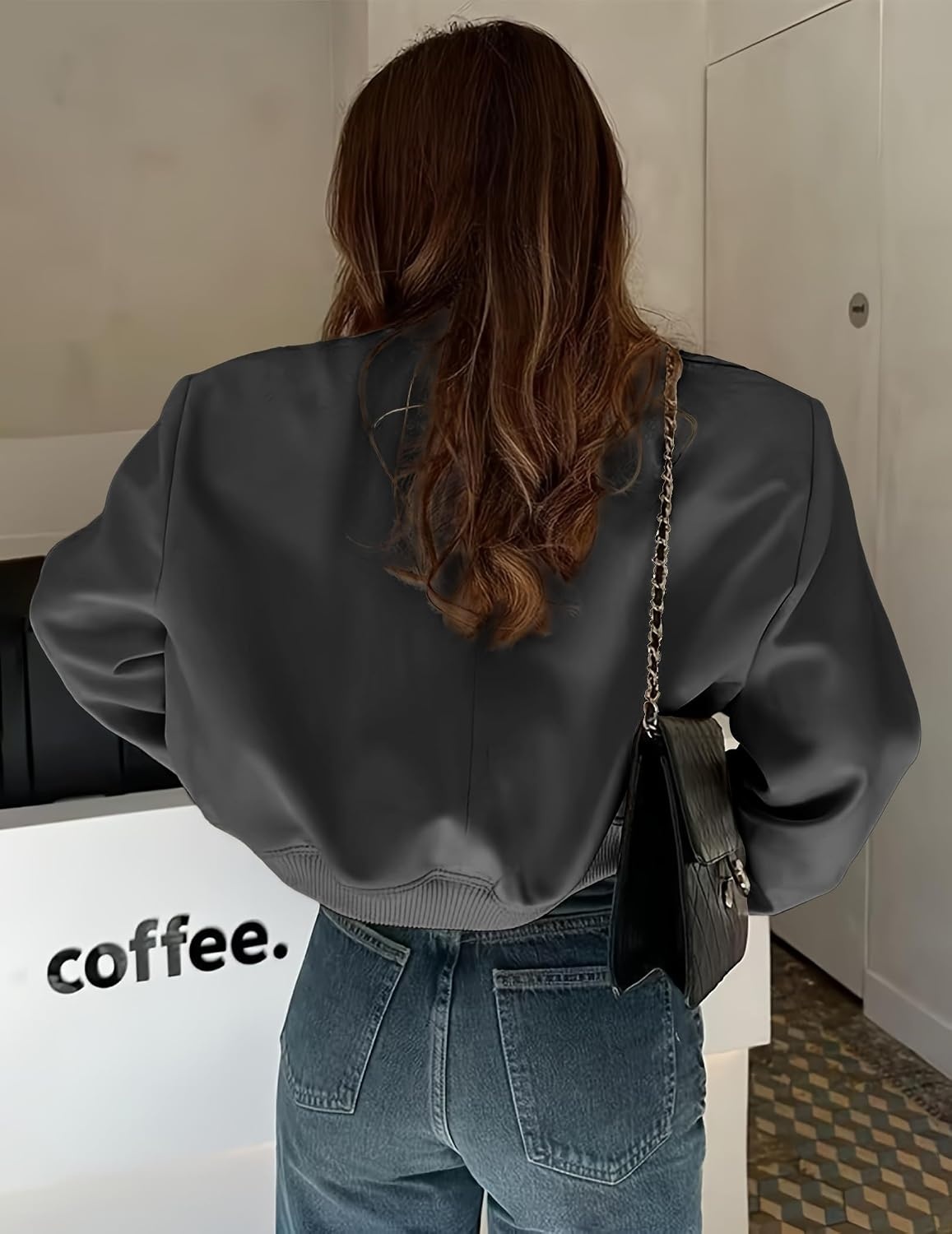 image:imageZeagoo Women Bomber Jacket Button Down Varsity Jackets Casual ShacketDark Grey