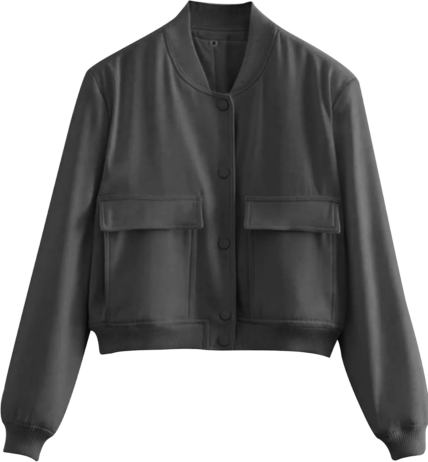image:imageZeagoo Women Bomber Jacket Button Down Varsity Jackets Casual ShacketDark Grey