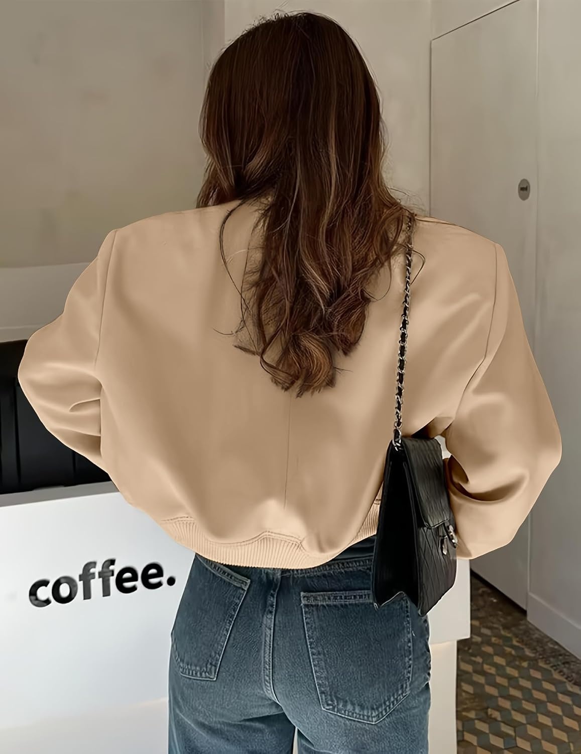 image:imageZeagoo Women Bomber Jacket Button Down Varsity Jackets Casual ShacketKhaki