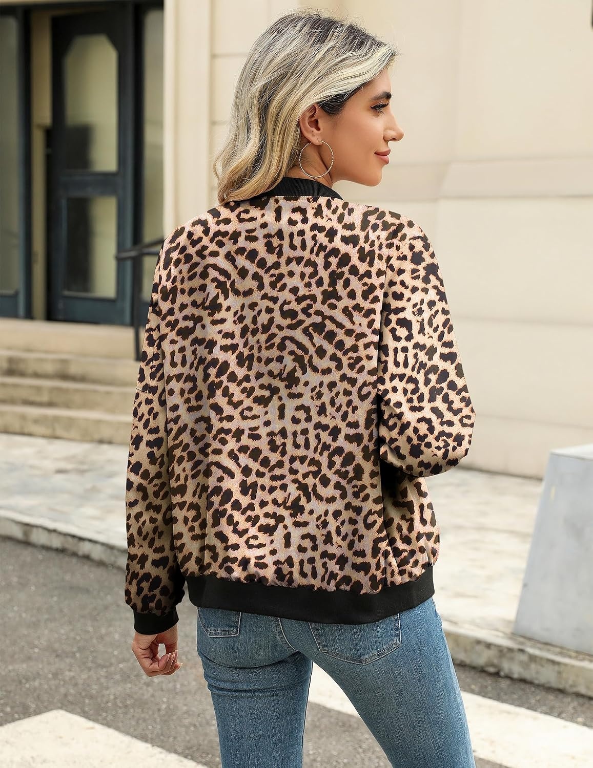 image:imageZeagoo Women Bomber Jacket Button Down Varsity Jackets Casual ShacketLeopard