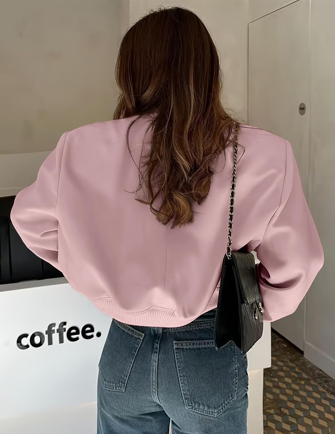 image:imageZeagoo Women Bomber Jacket Button Down Varsity Jackets Casual ShacketPink