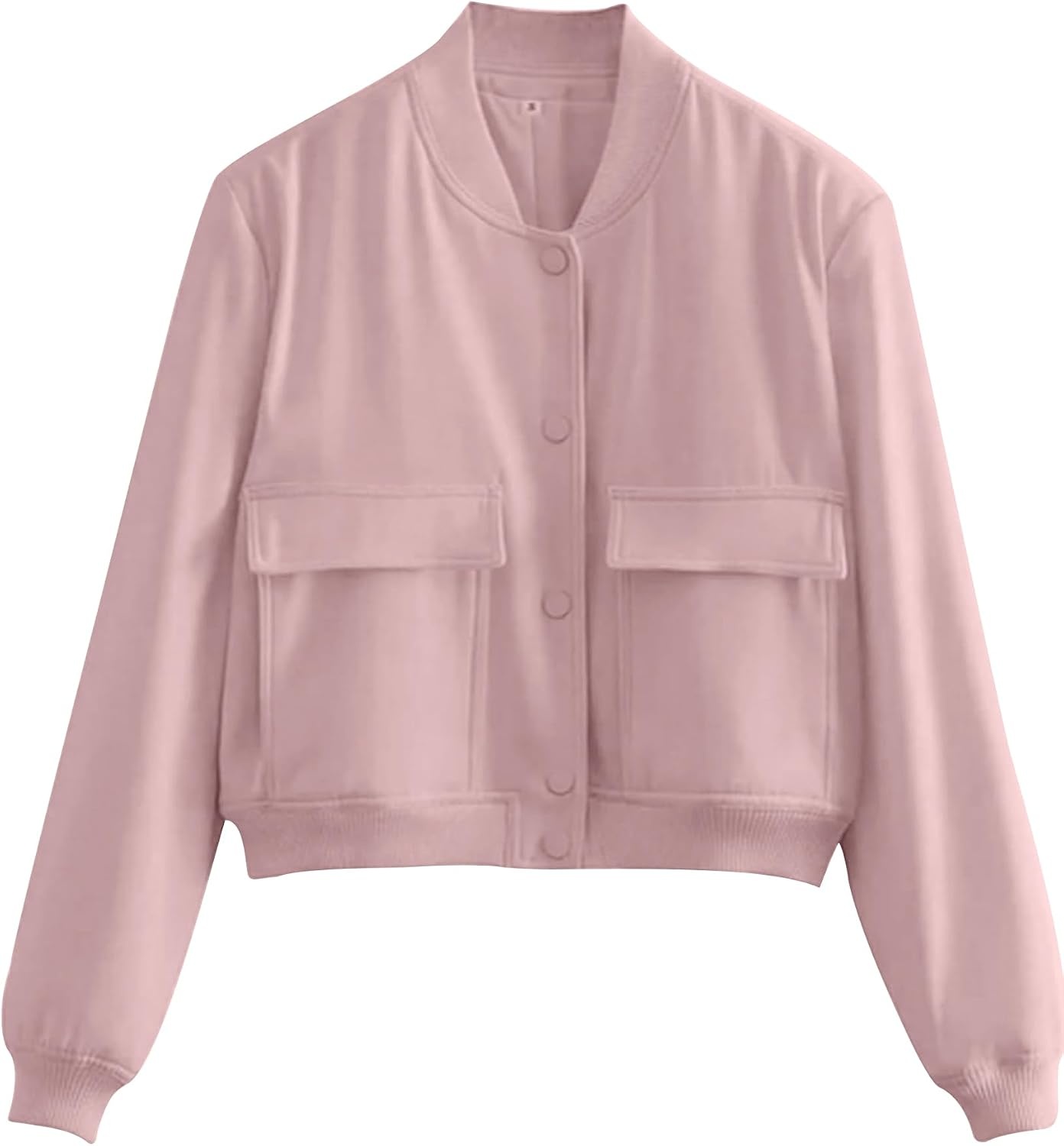 image:imageZeagoo Women Bomber Jacket Button Down Varsity Jackets Casual ShacketPink