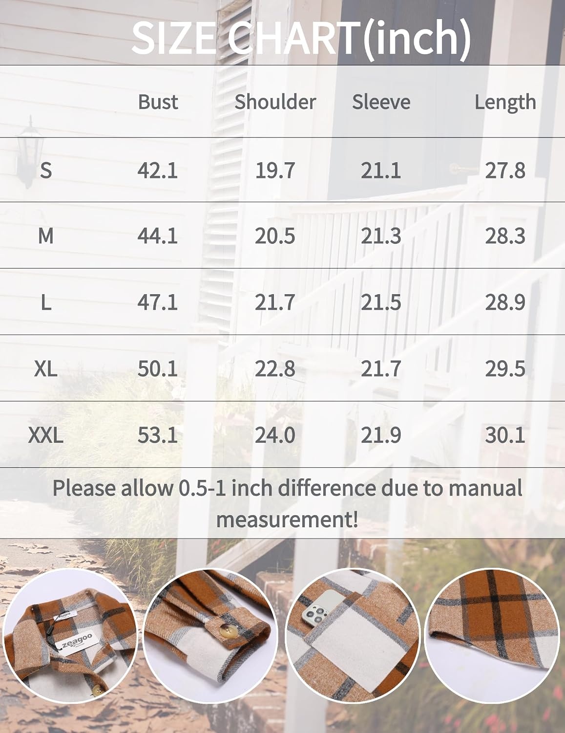 image:imageZeagoo Women Flannel Shacket Jacket Plaid Button Down Long Sleeve ShirtBluegz870