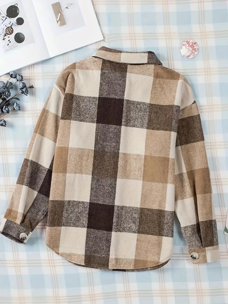 image:imageZeagoo Women Flannel Shacket Jacket Plaid Button Down Long Sleeve ShirtBrown 2