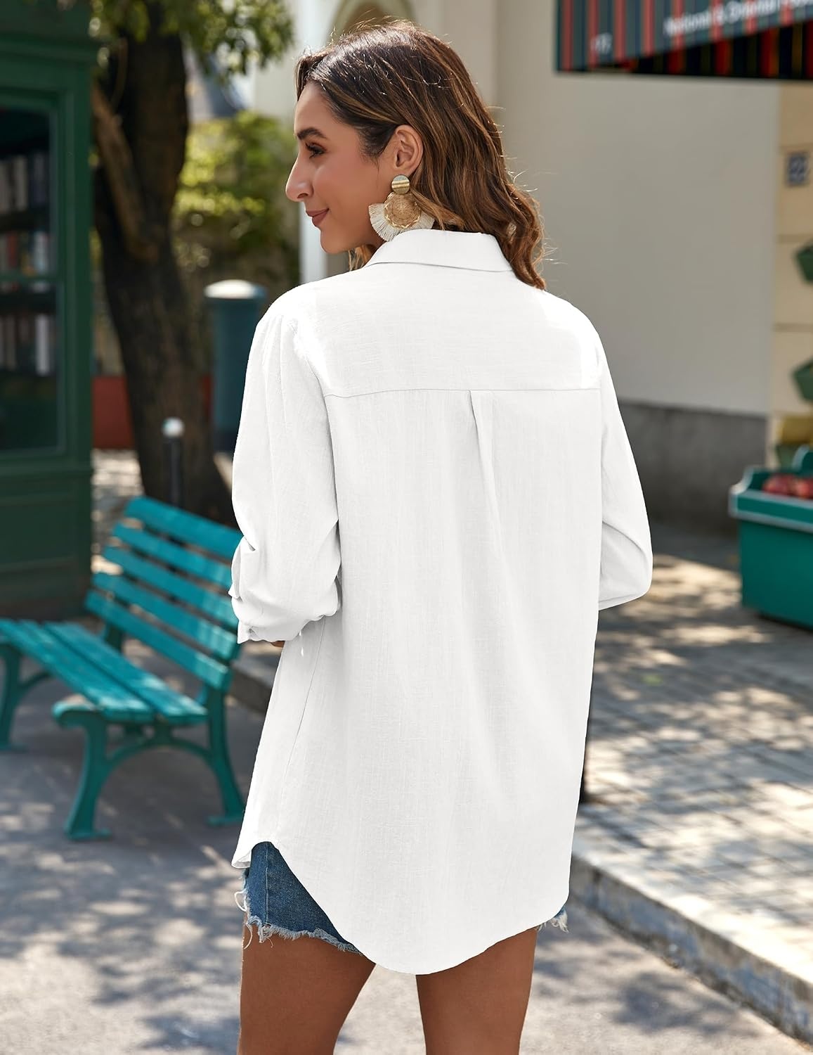 image:imageZeagoo Womens Button Down Shirts Long Sleeve Casual Cotton Gauze TopsAawhite