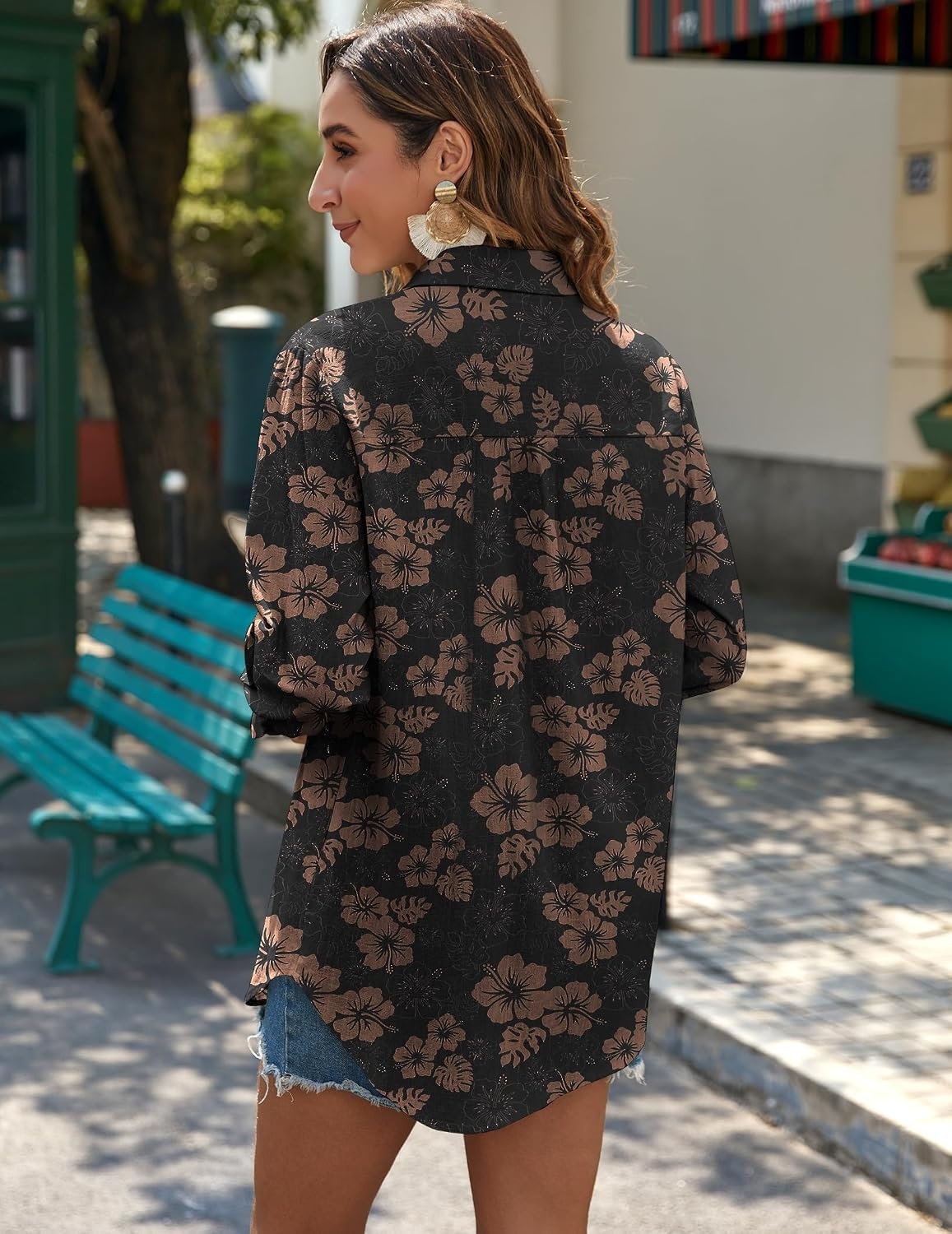 image:imageZeagoo Womens Button Down Shirts Long Sleeve Casual Cotton Gauze TopsBlack Hawaiian