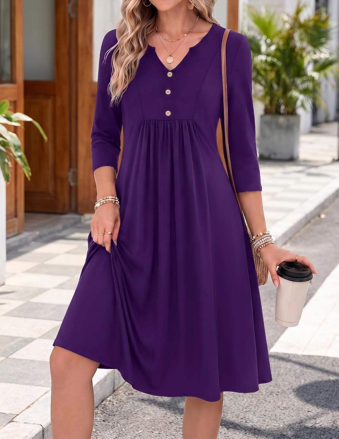image:imageZeagoo Womens Dresses 34 Sleeve Casual Fall A Line Midi Dress with PocketsPurple