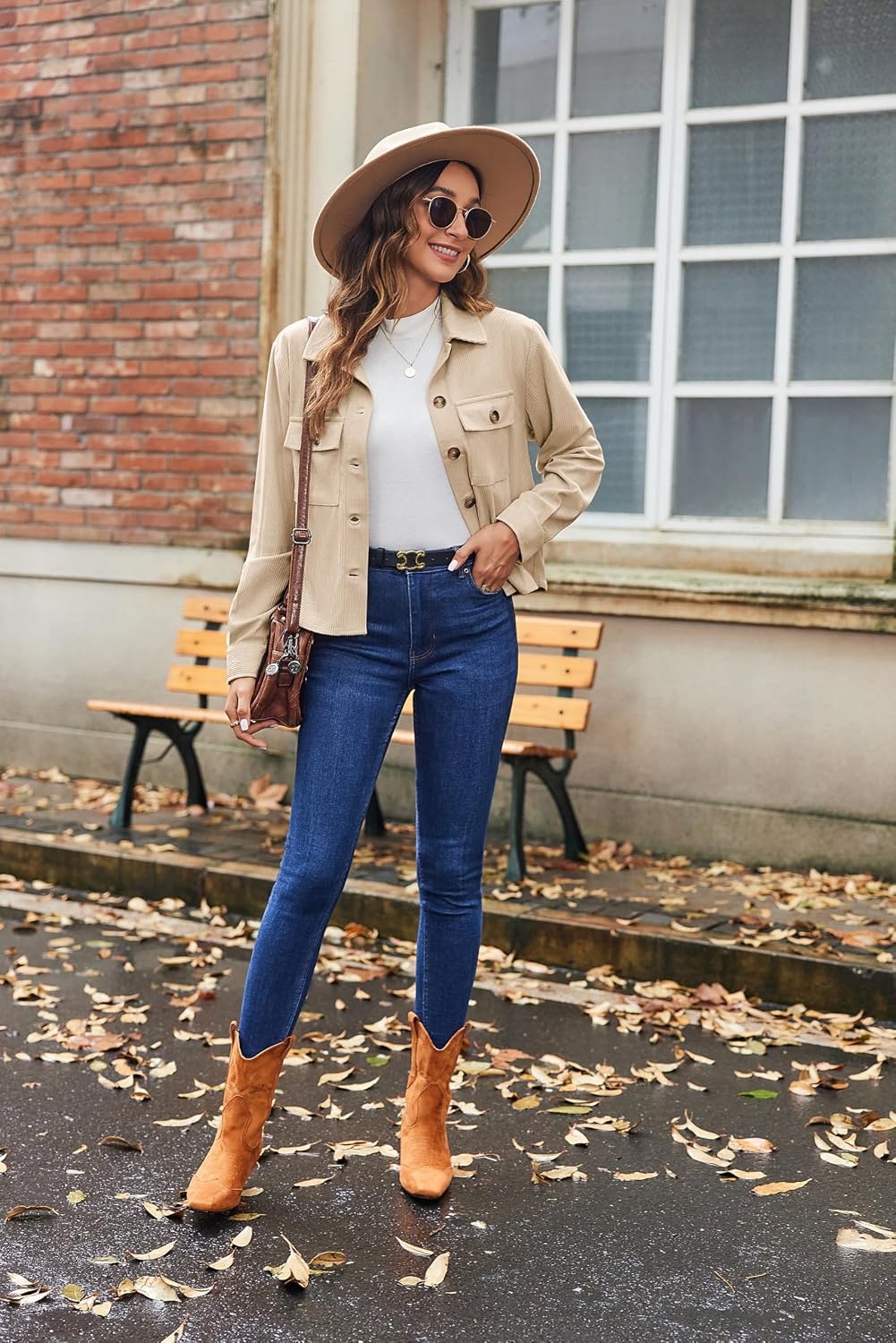 image:imageZeagoo Womens Fashion Cropped Corduroy Shackets Button Down Jackets Tops Fall Trendy Lightweight Long Sleeve ShirtsApricot