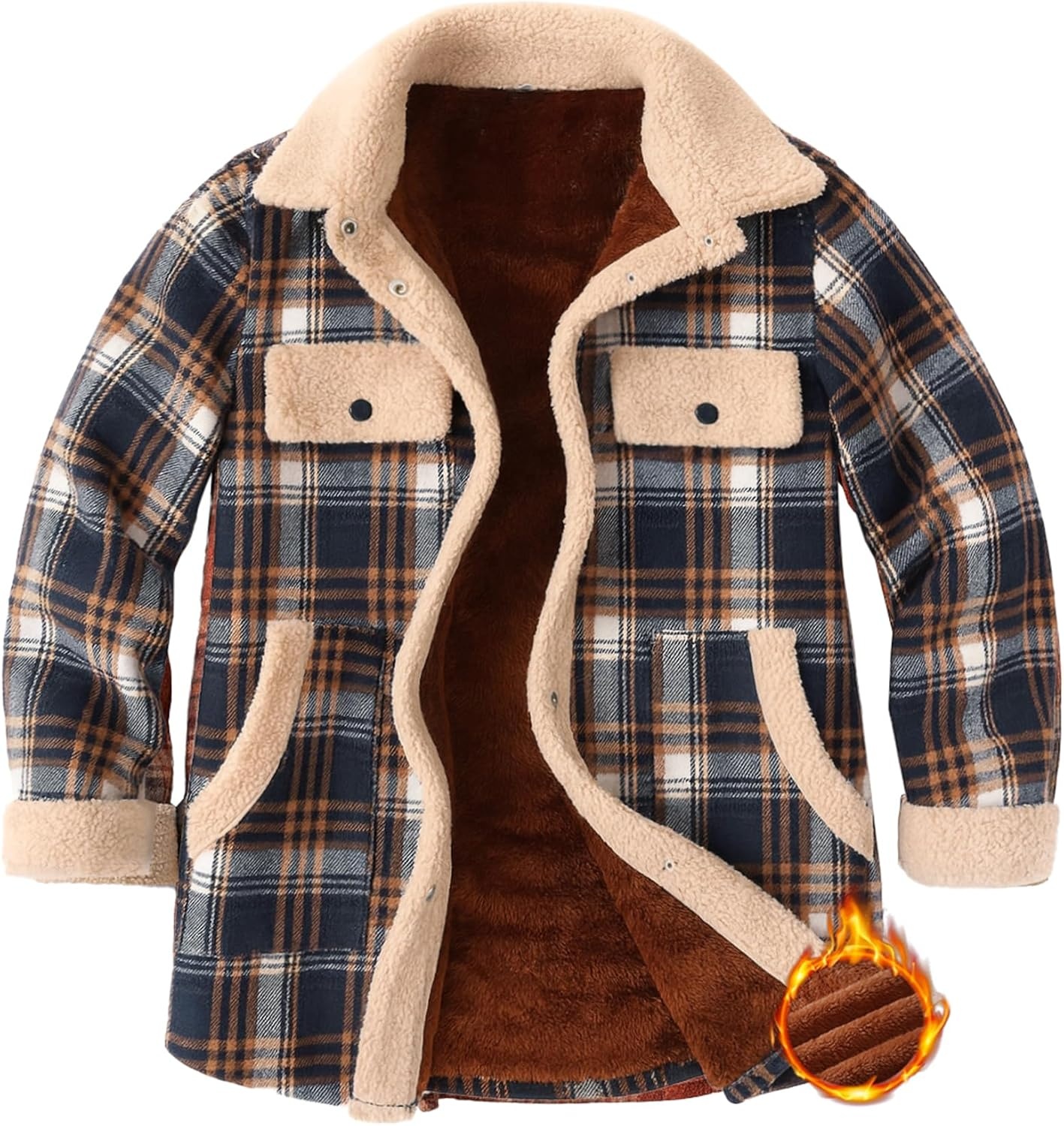 image:imageZeagoo Womens Flannel Jacket Fleece Lined Shacket Fall Outfits Plaid SherpaNavy Blue