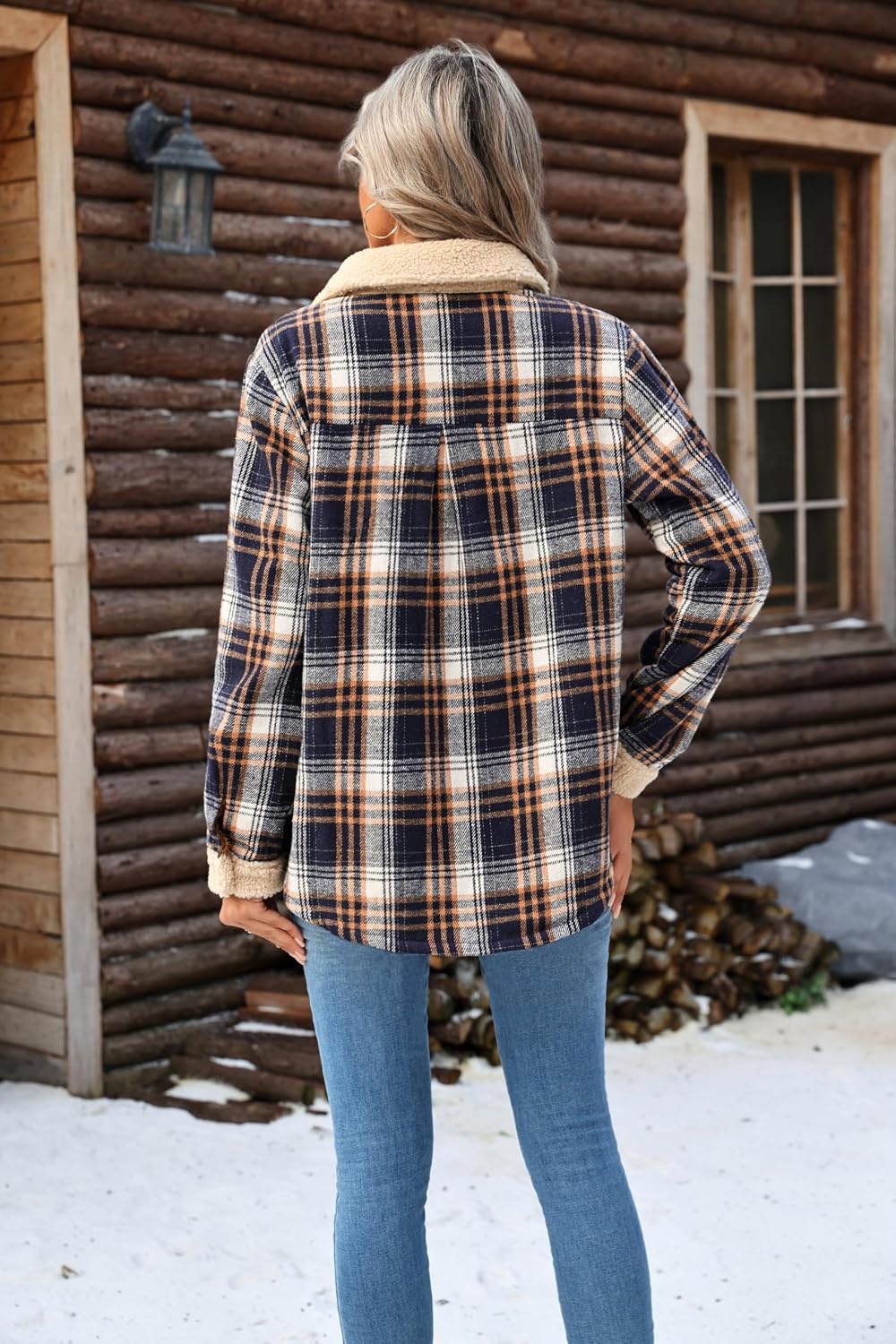 image:imageZeagoo Womens Flannel Jacket Fleece Lined Shacket Fall Outfits Plaid SherpaNavy Blue