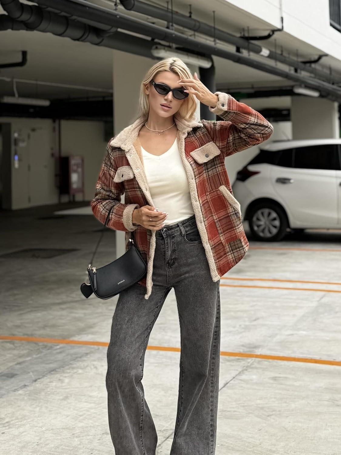 image:imageZeagoo Womens Flannel Jacket Fleece Lined Shacket Fall Outfits Plaid SherpaOrange