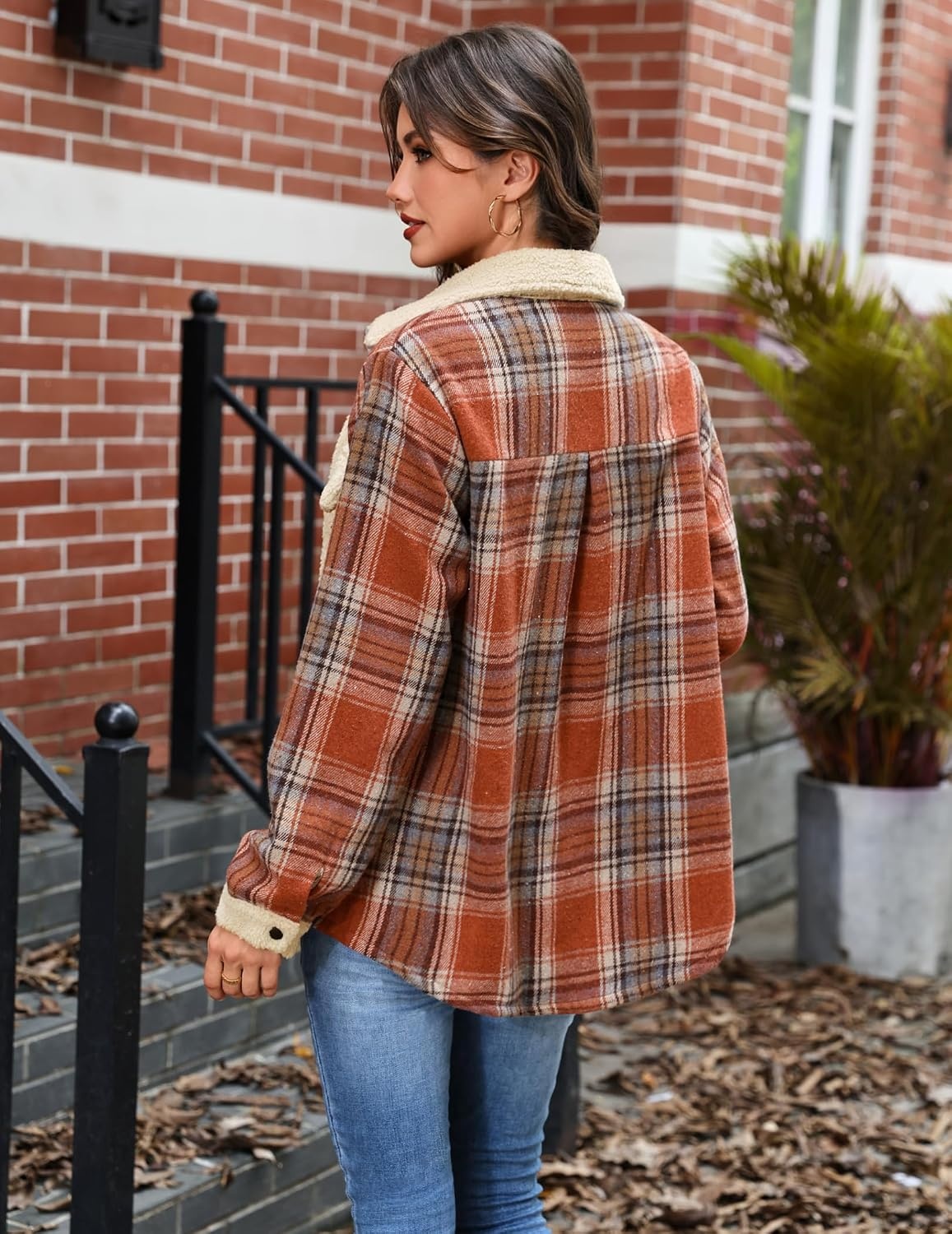 image:imageZeagoo Womens Flannel Jacket Fleece Lined Shacket Fall Outfits Plaid SherpaOrange