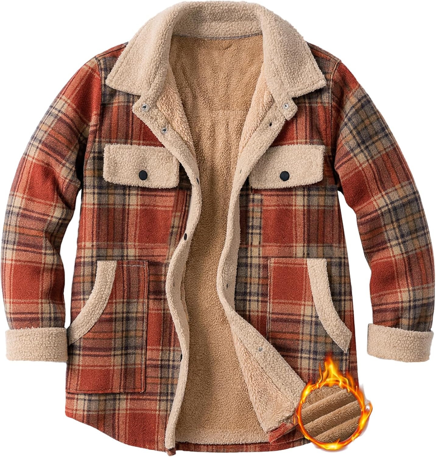 image:imageZeagoo Womens Flannel Jacket Fleece Lined Shacket Fall Outfits Plaid SherpaOrange