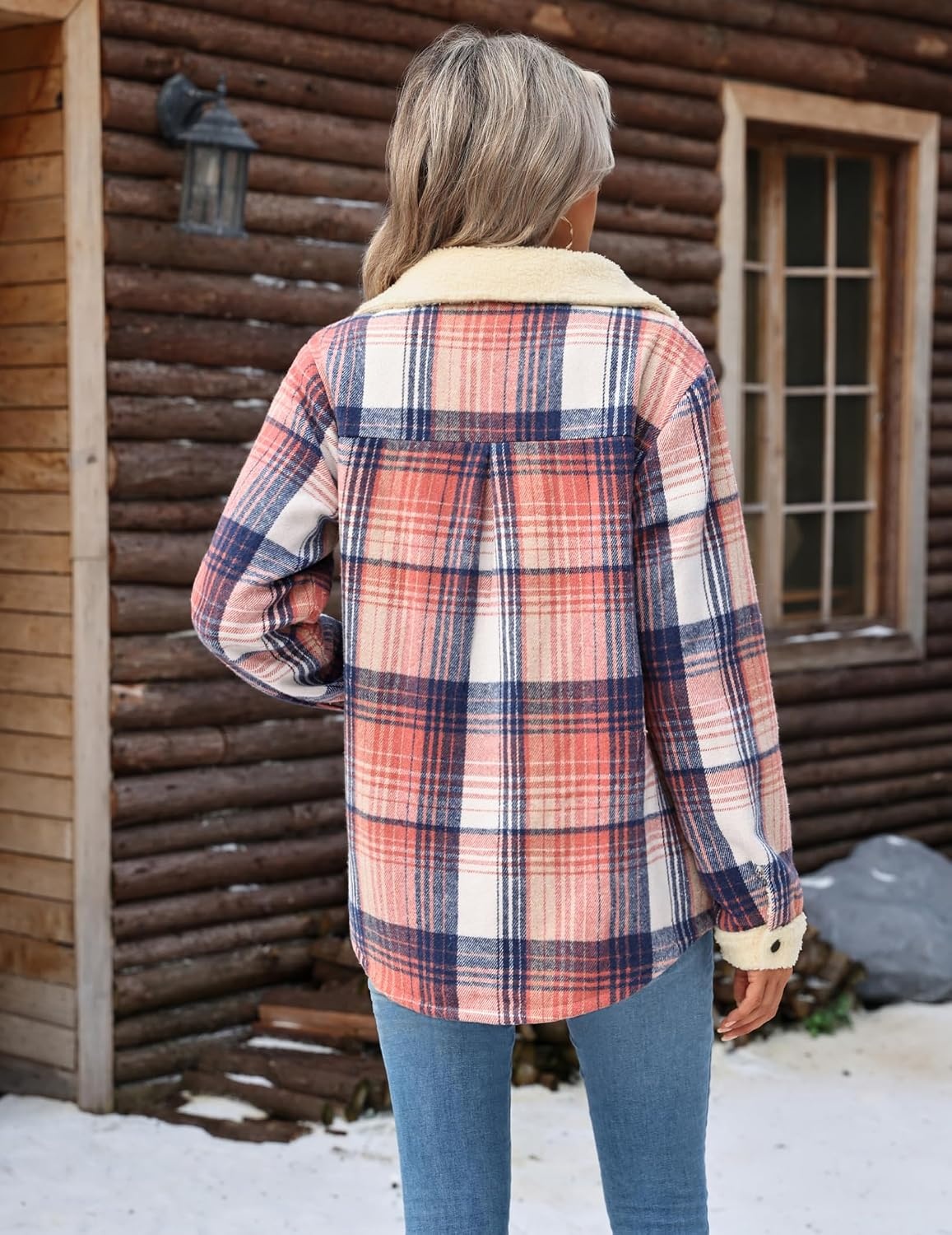 image:imageZeagoo Womens Flannel Jacket Fleece Lined Shacket Fall Outfits Plaid SherpaPink