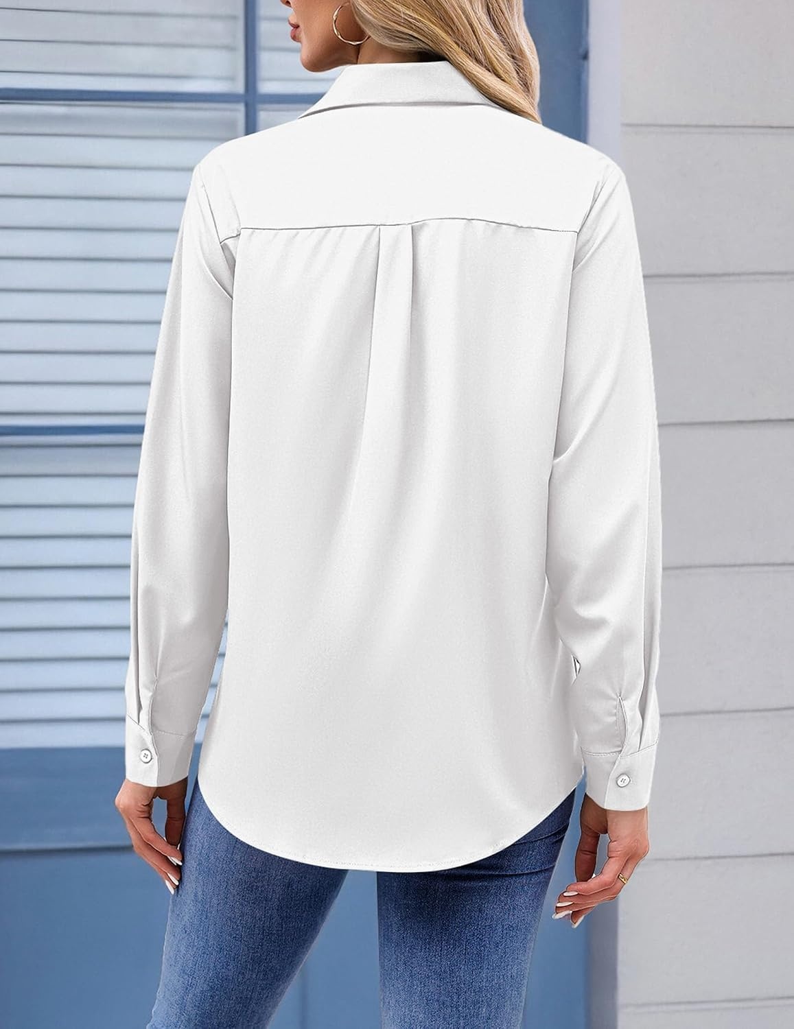 image:imageZeagoo Womens Floral Button Down Shirt Long Sleeve Work Blouse with PocketAwhite