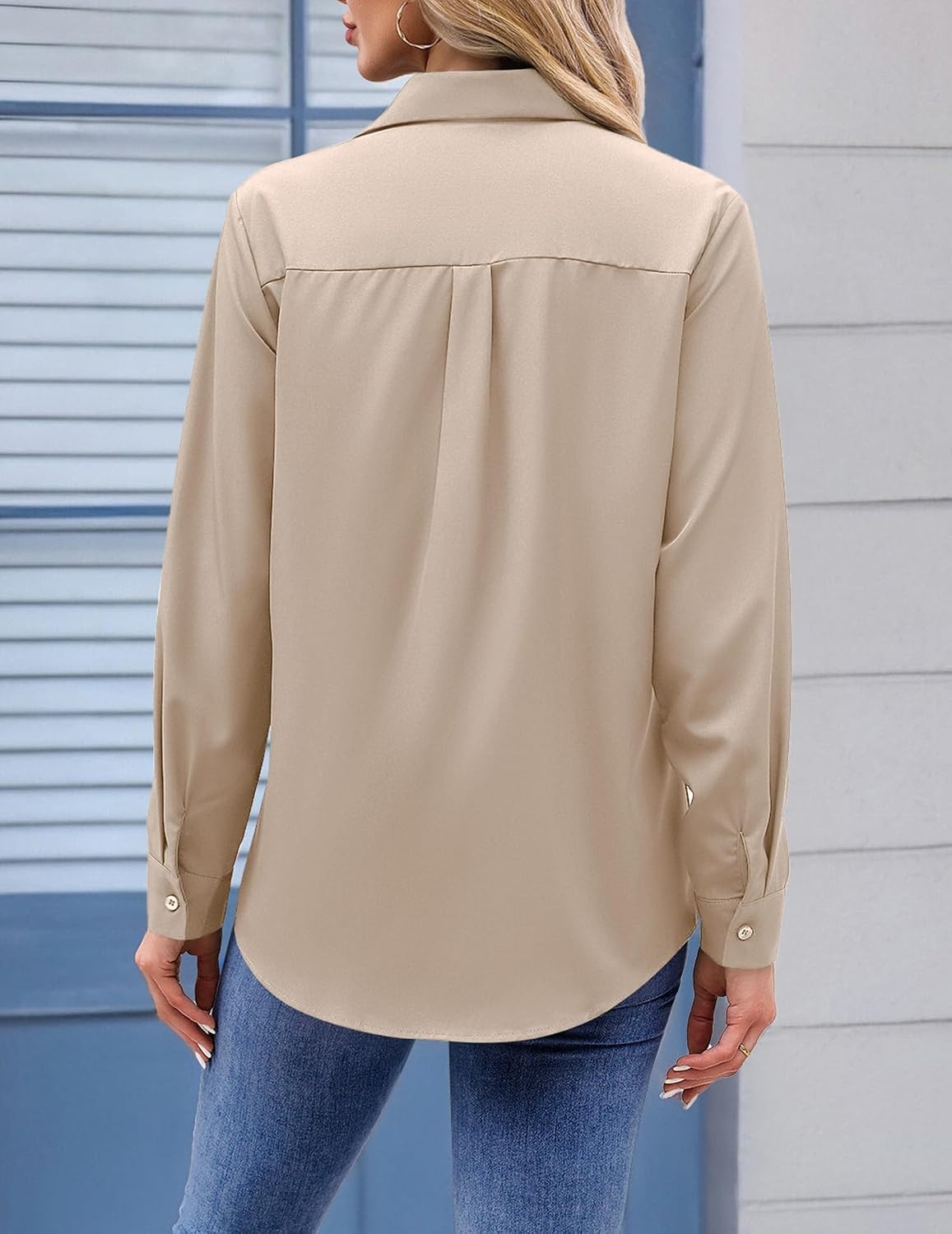 image:imageZeagoo Womens Floral Button Down Shirt Long Sleeve Work Blouse with PocketBbeige