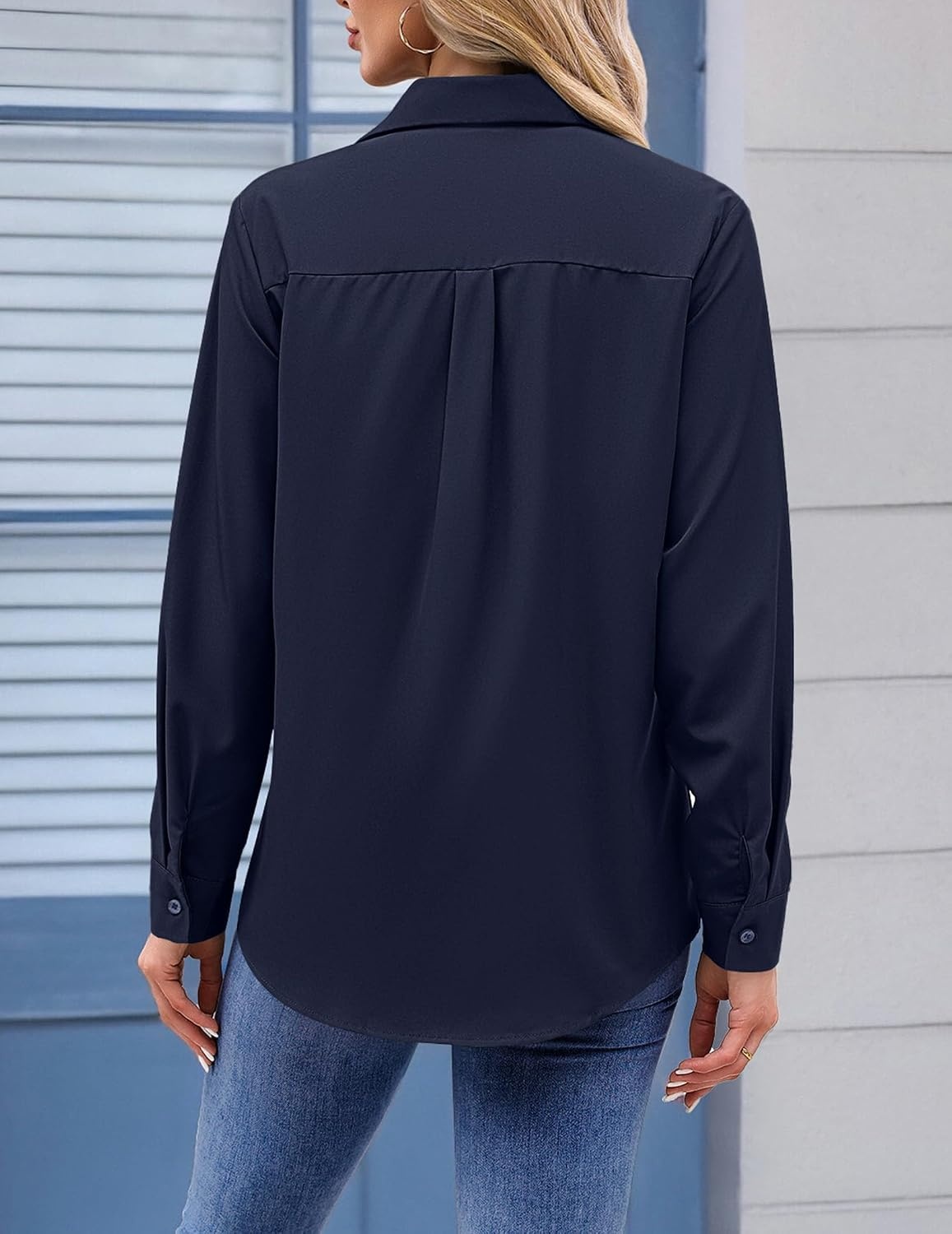 image:imageZeagoo Womens Floral Button Down Shirt Long Sleeve Work Blouse with PocketBblue