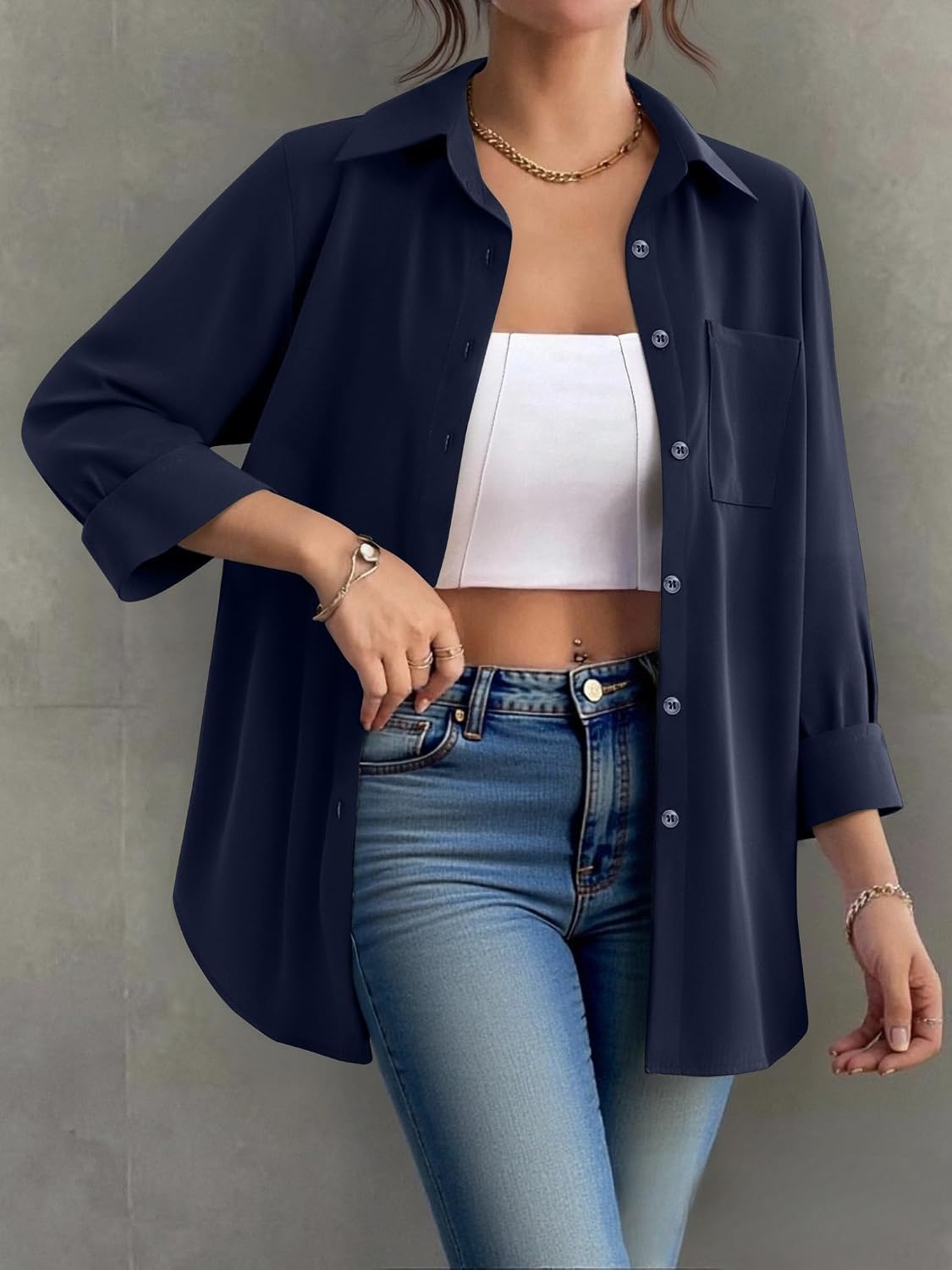 image:imageZeagoo Womens Floral Button Down Shirt Long Sleeve Work Blouse with PocketBblue