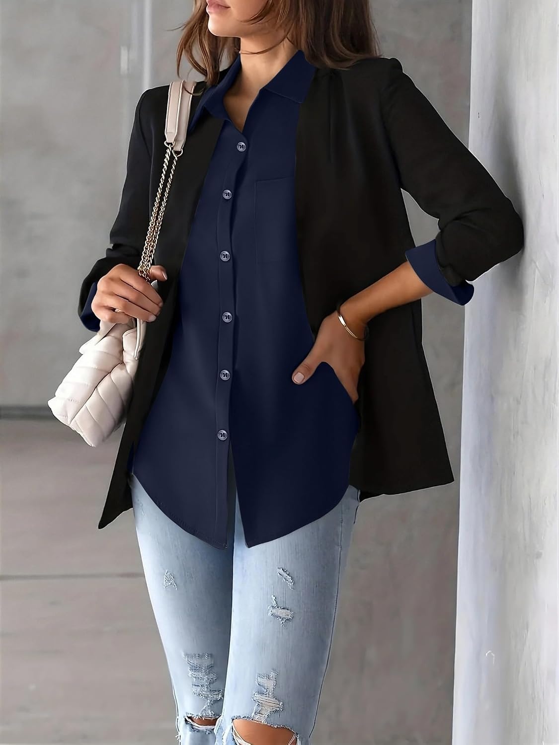 image:imageZeagoo Womens Floral Button Down Shirt Long Sleeve Work Blouse with PocketBblue