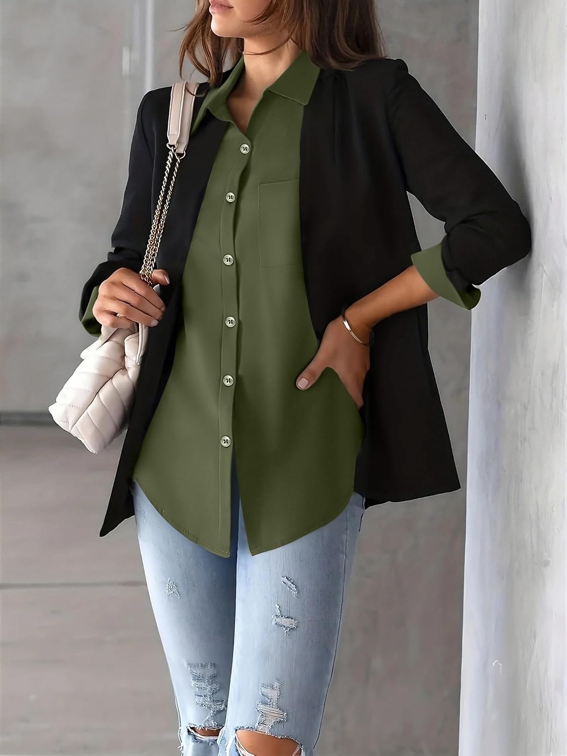 image:imageZeagoo Womens Floral Button Down Shirt Long Sleeve Work Blouse with PocketBgreen