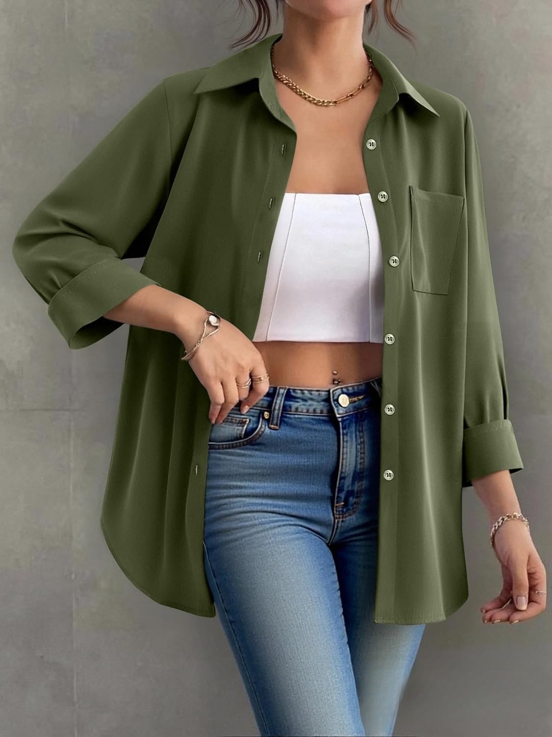 image:imageZeagoo Womens Floral Button Down Shirt Long Sleeve Work Blouse with PocketBgreen