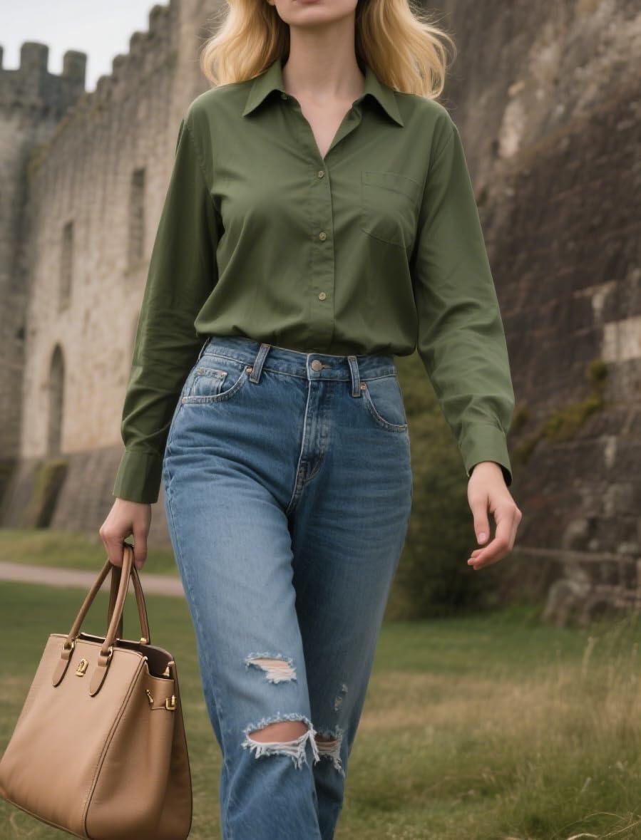 image:imageZeagoo Womens Floral Button Down Shirt Long Sleeve Work Blouse with PocketBgreen